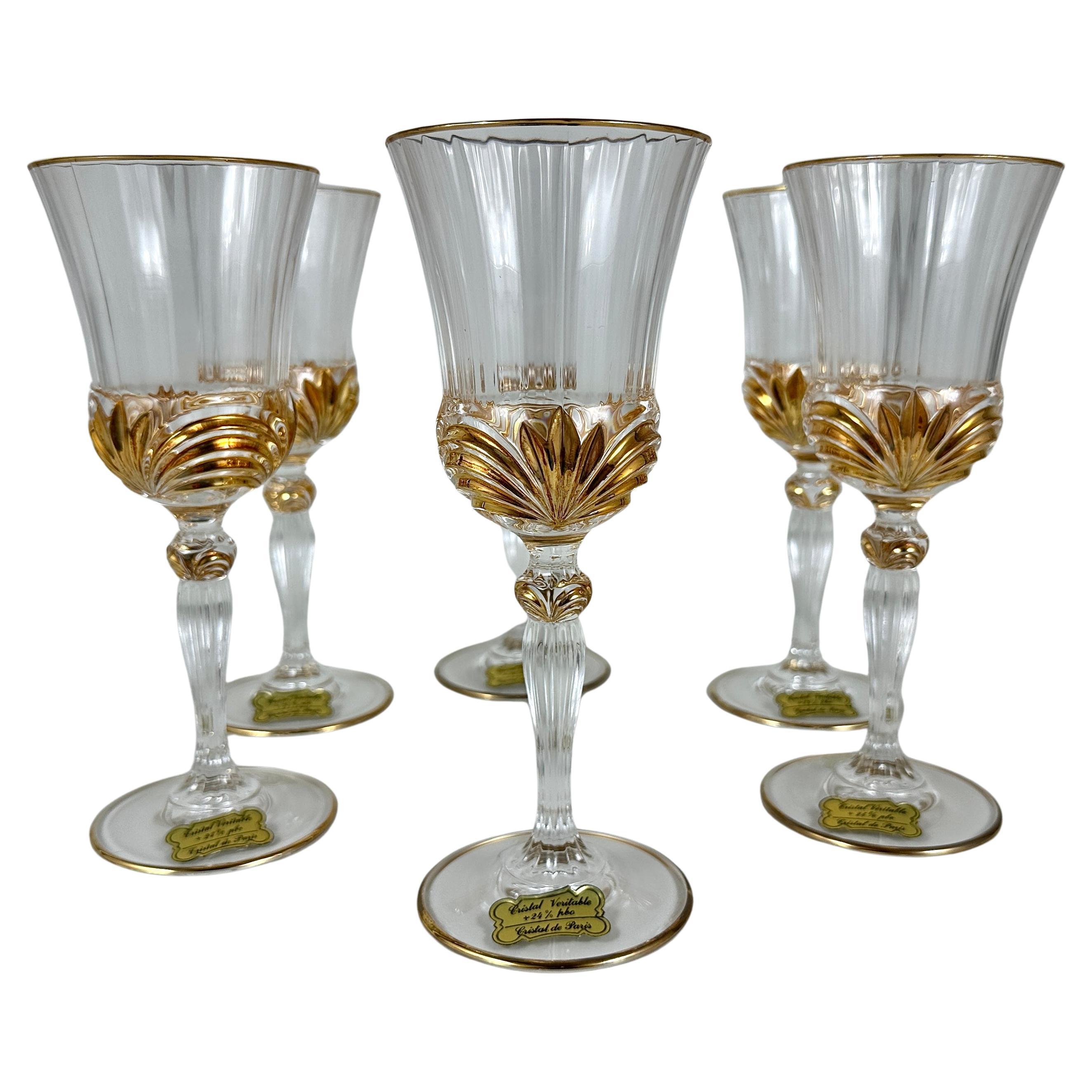 Vintage Crystal Wine Glasses With Gilding 6 Pcs, Cristal de Paris, New in Box