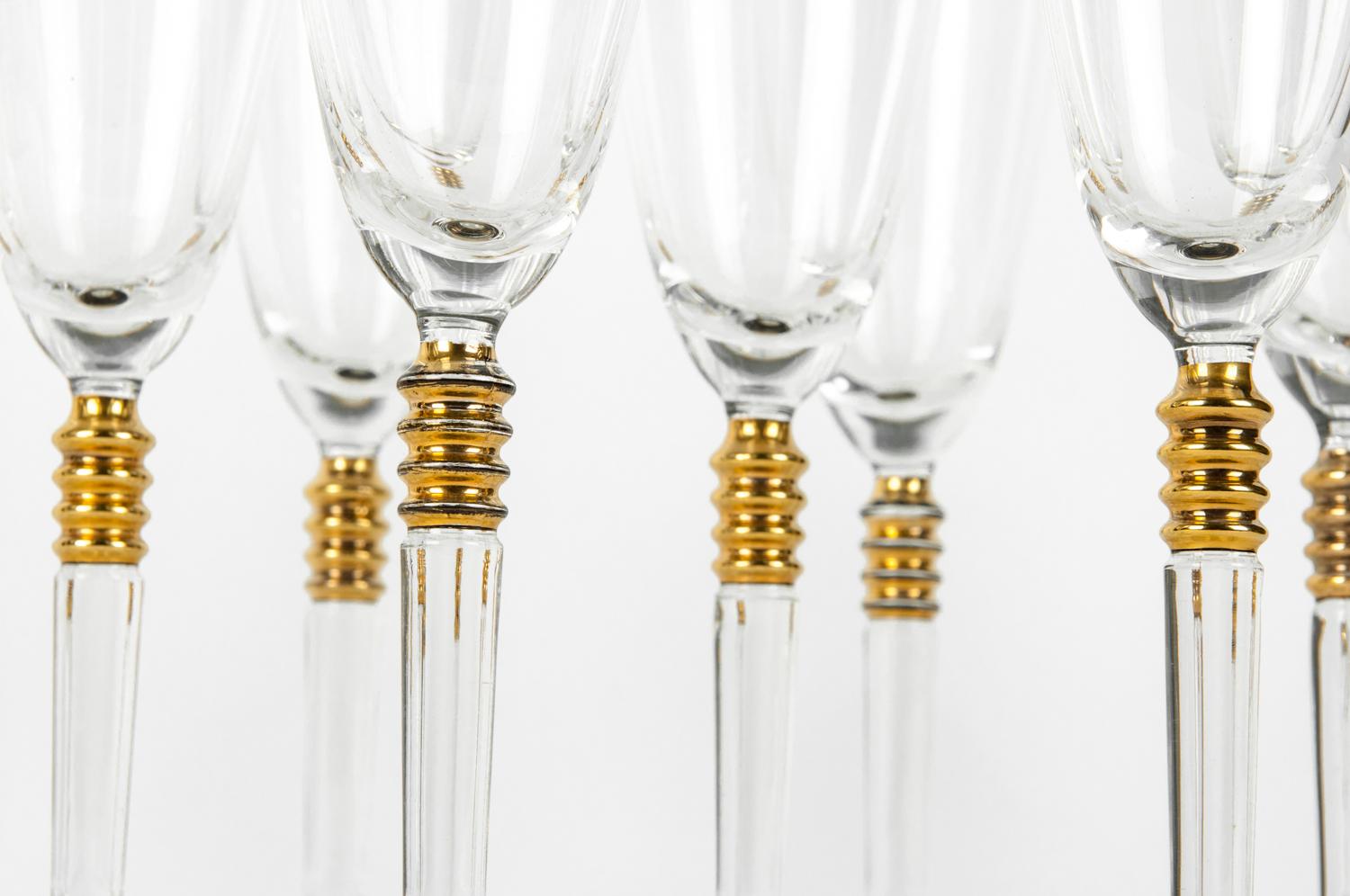 Vintage Crystal with Gold Design Champagne Flute Set of 12 1