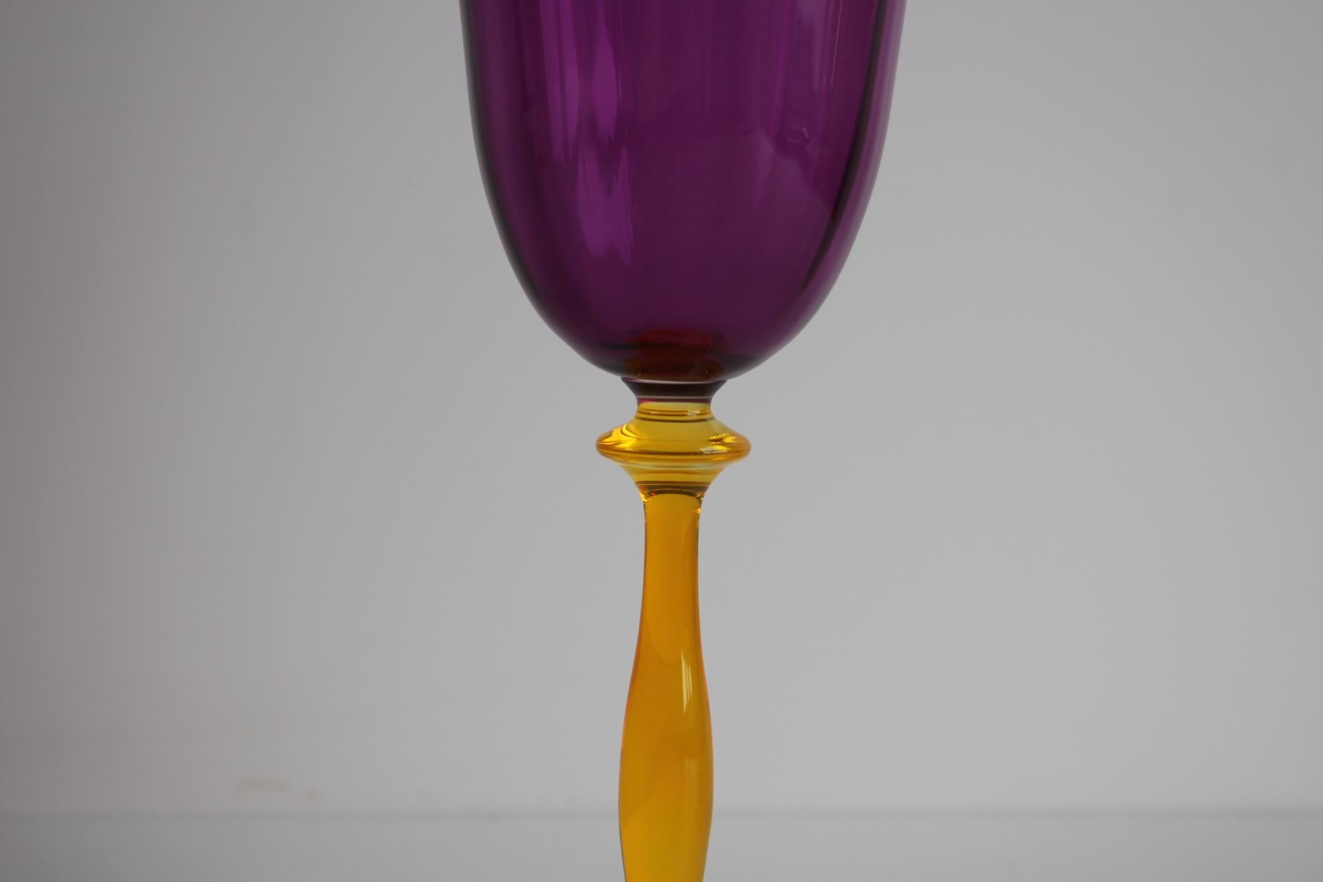 Late 20th Century Vintage Crystalex Wine Glasses Set of 6 – Bohemian Glass, Czech Republic, 1990s For Sale