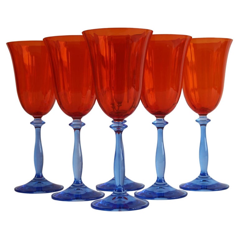 Vintage Crystalex Wine Glasses Set of 6  Bohemian Glass, Czech Republic,  1990's