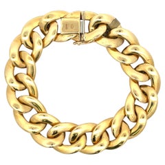 Vintage Cuban Link Brushed Finished Bracelet 18 Karat Yellow Gold 41 Grams