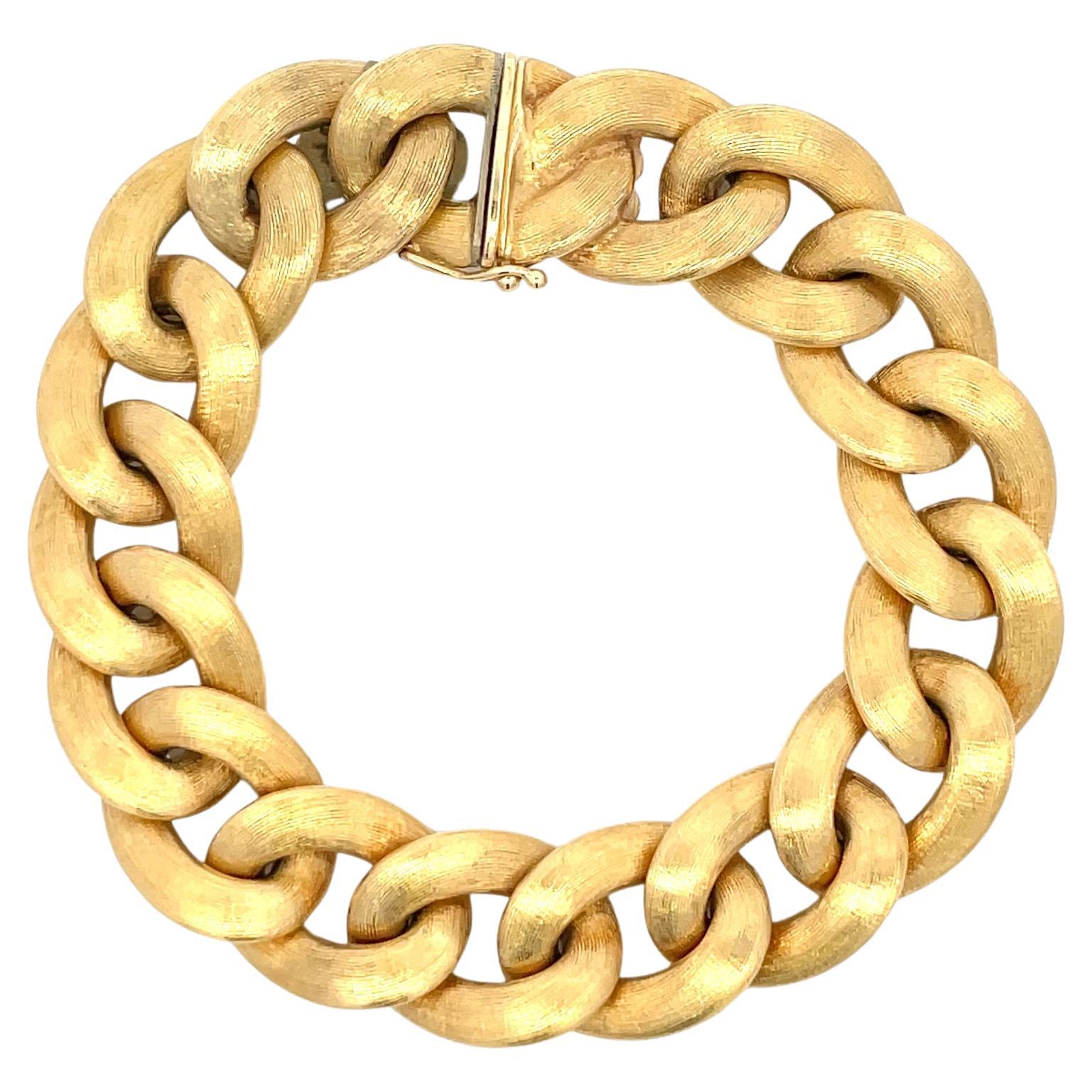 Bracelet cubain vintage à maillons brossés en or jaune 18 carats, 41 grammes