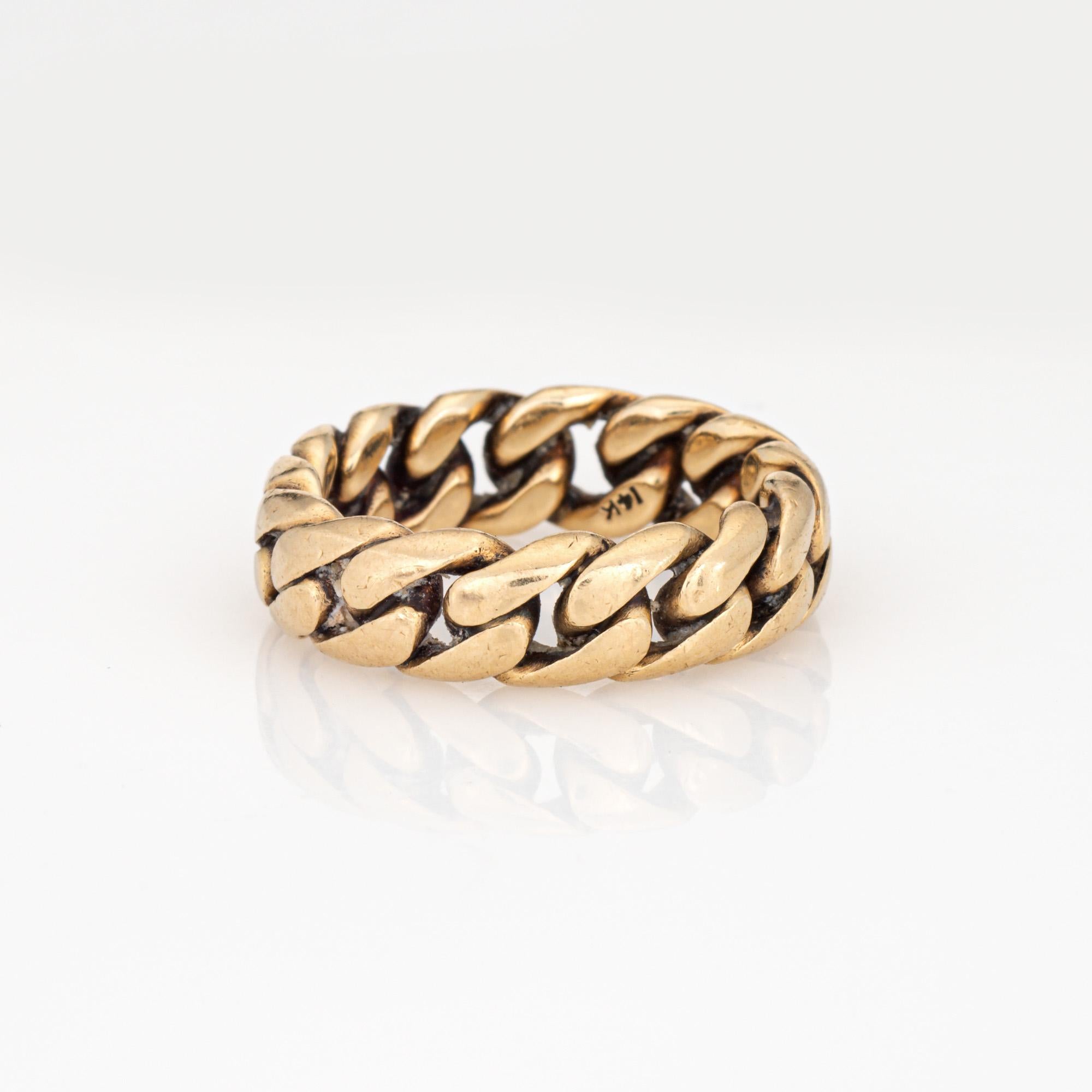Anillo de eslabón cubano vintage de 6 mm de oro amarillo de 14k apilado Moderno en venta