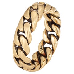Anillo de eslabón cubano vintage de 6 mm de oro amarillo de 14k apilado