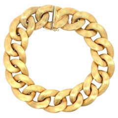 Vintage Cuban Link Brushed Finished Bracelet 18 Karat Yellow Gold 41 Grams