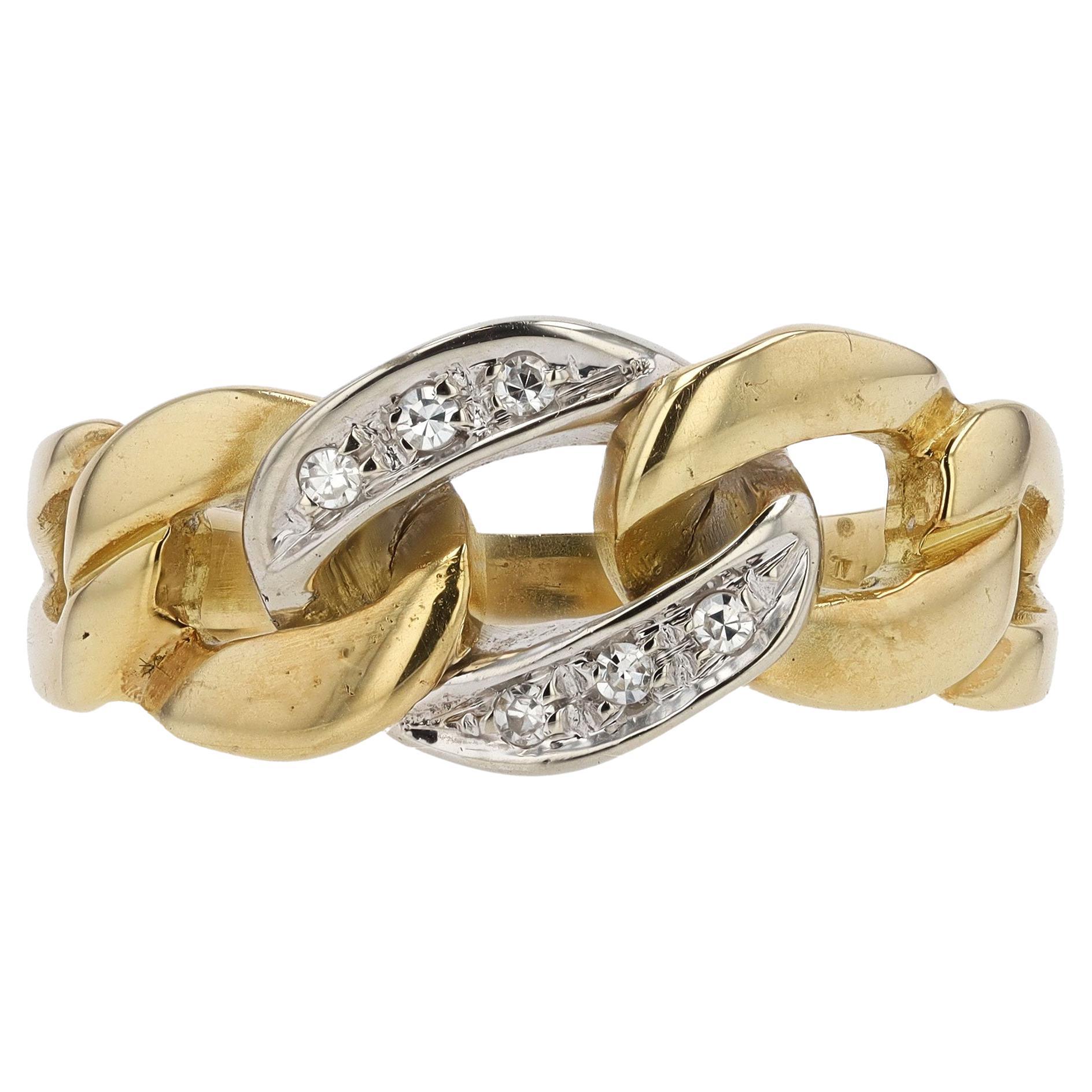 Vintage Cuban Link Diamond & 18K Gold Band Ring For Sale