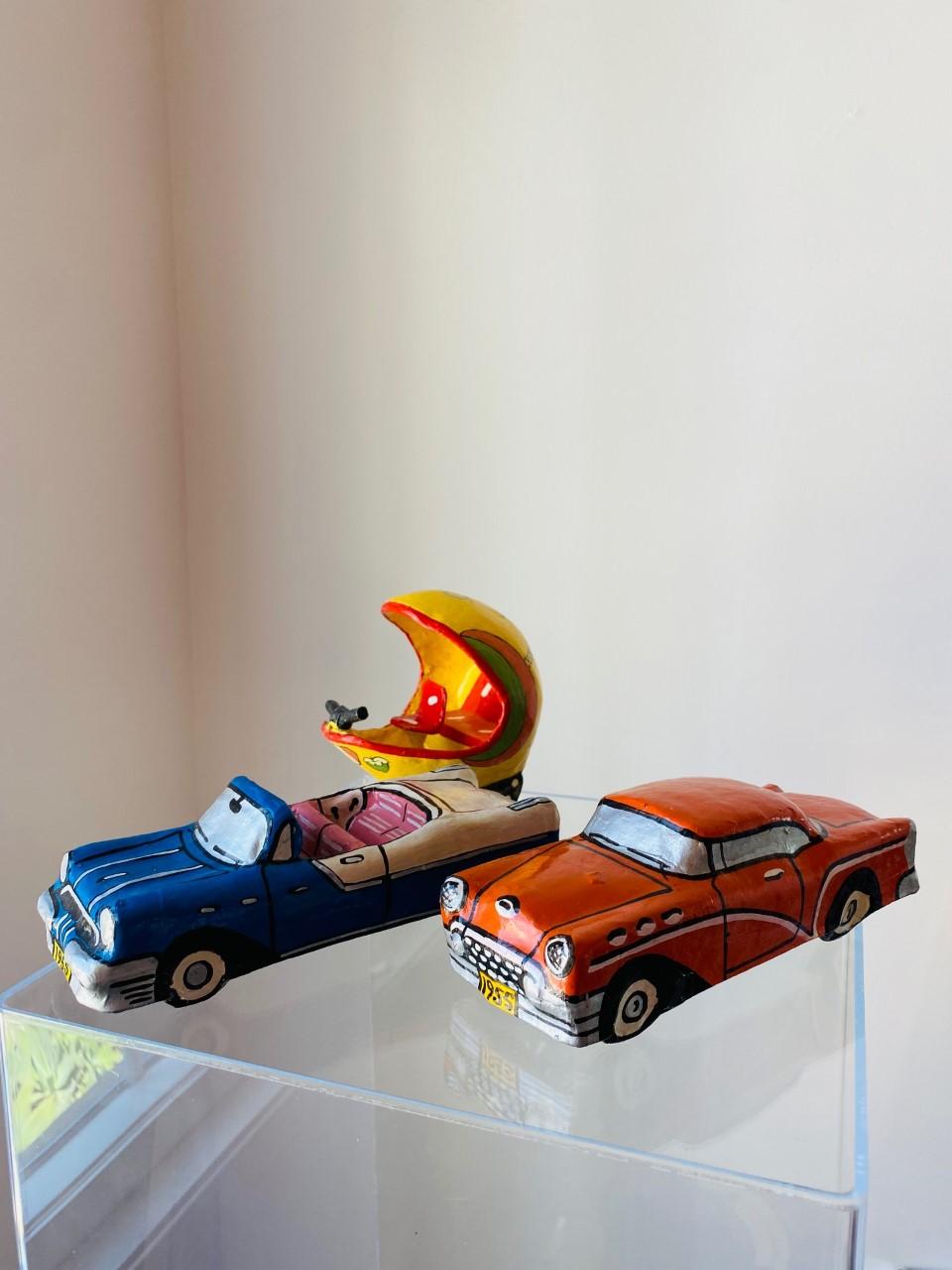 Vintage Cuban Papier Mache Car Sculptures 'Almendrones' Set of 3 1