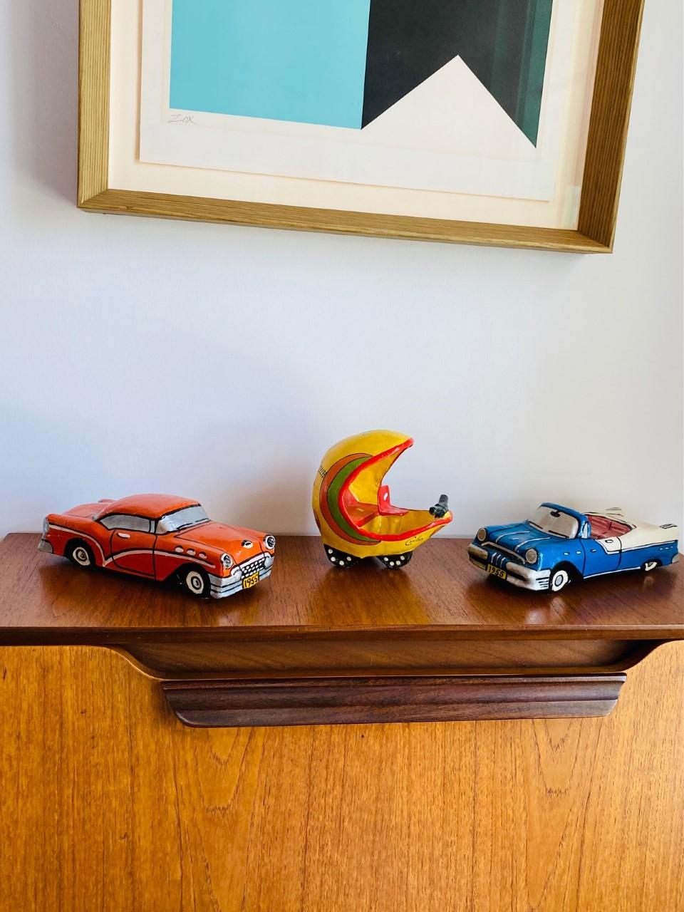 Late 20th Century Vintage Cuban Papier Mache Car Sculptures 'Almendrones' Set of 3