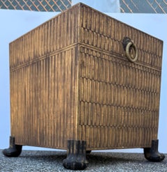 Vintage Cube Side Table, Asian Inspired, Antiqued Gold, 1980s