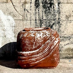 Vintage Cube Terracotta Planter With Curvy Ridges