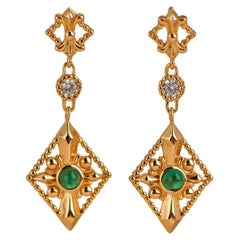 Vintage Cubic Zirconia Gold Drop Earrings 