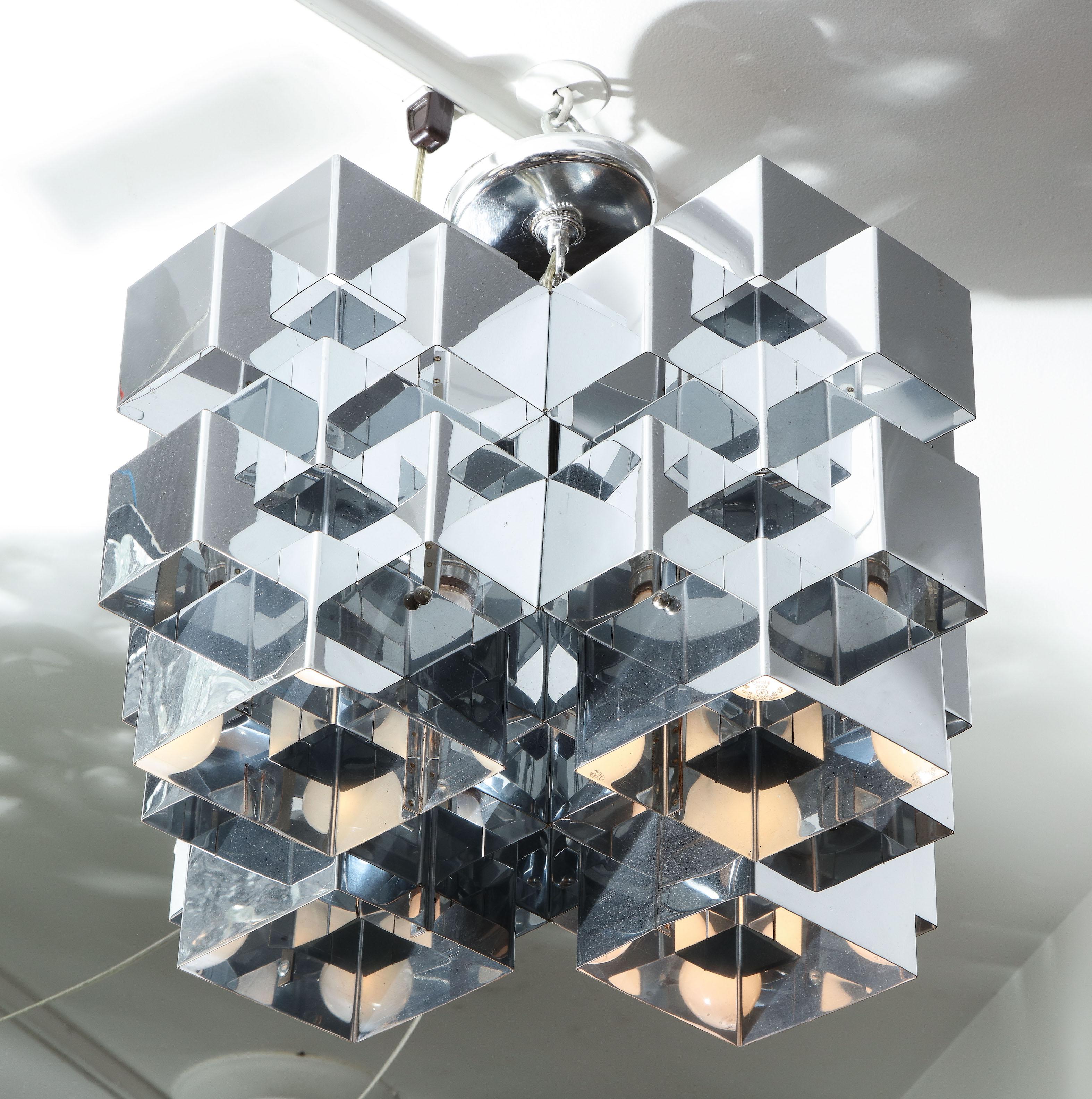 American Vintage Cubist Chrome Chandelier by Curtis Jere