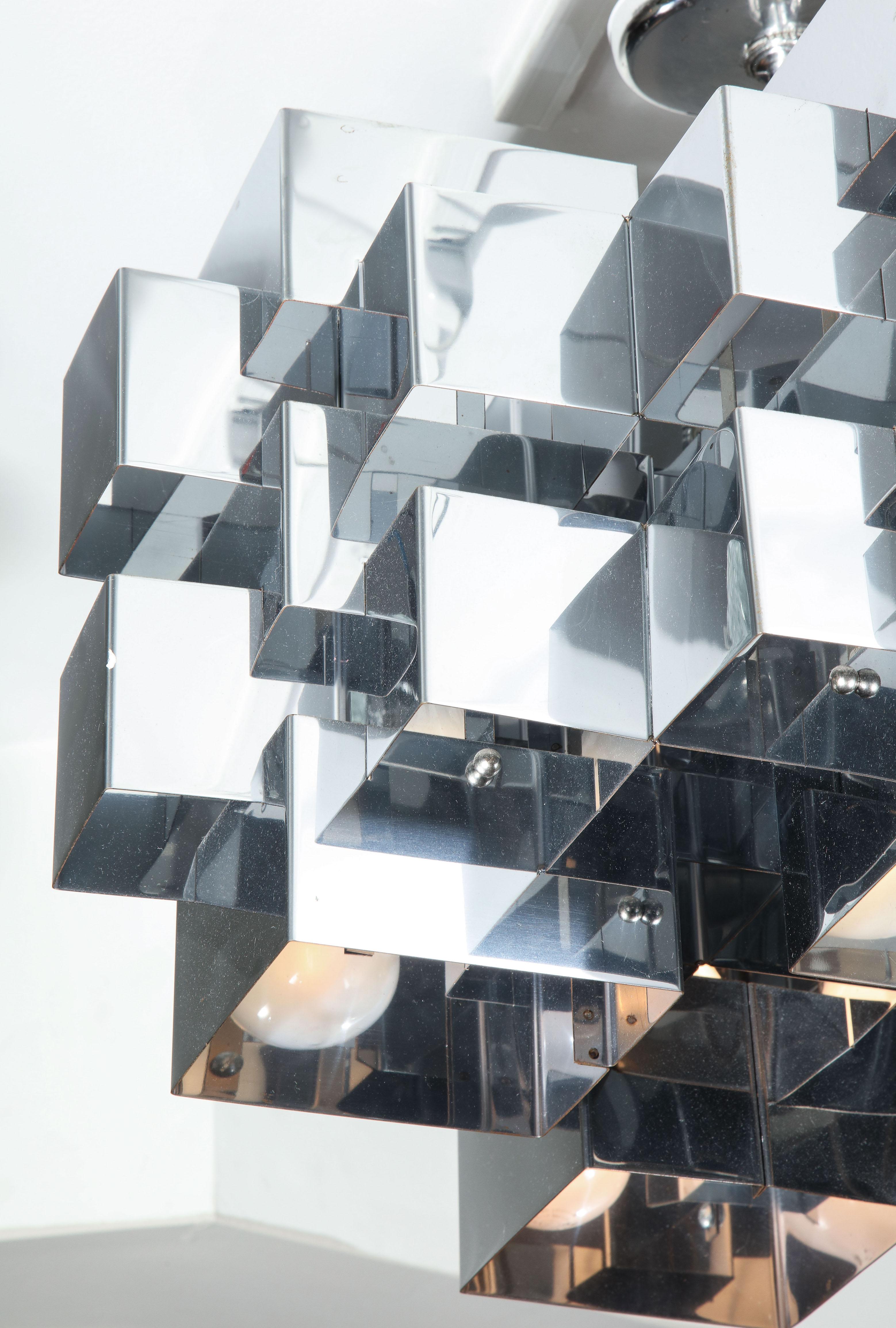 Vintage Cubist Chrome Chandelier by Curtis Jere In Good Condition In New York, NY