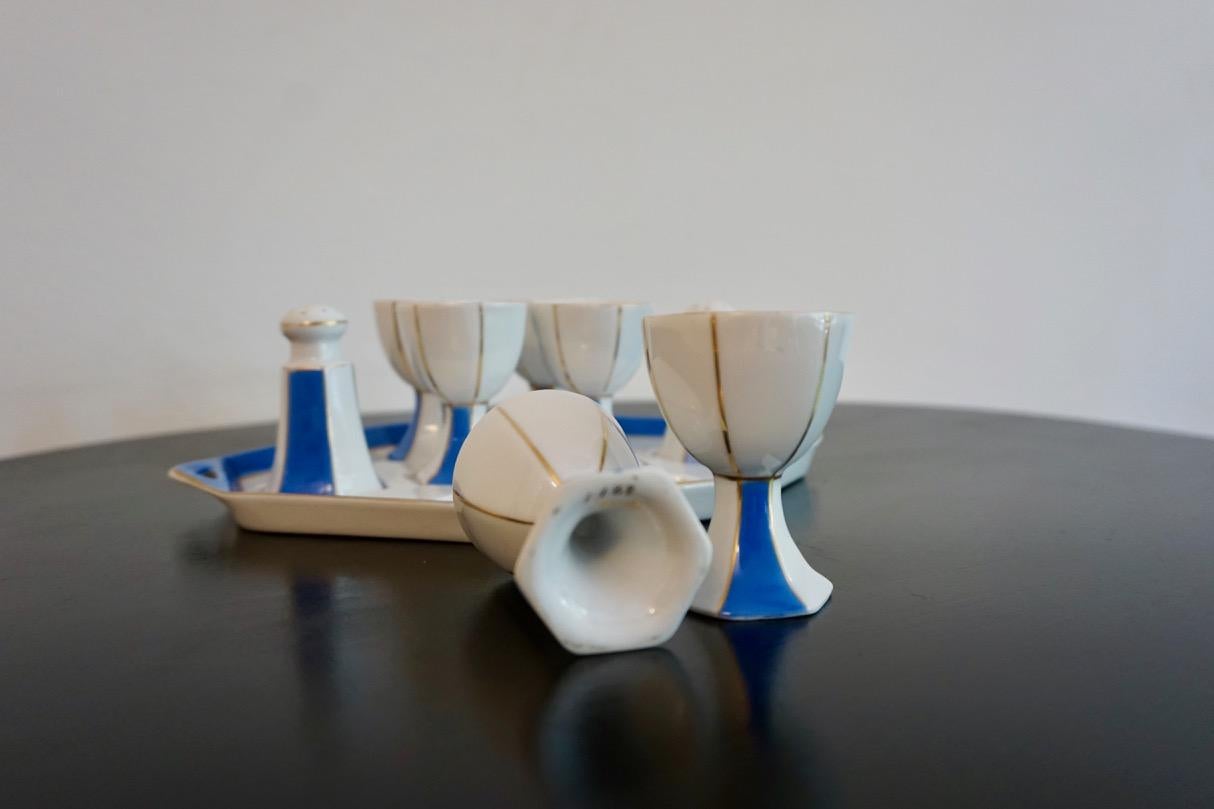 Art Nouveau Vintage Cubist Egg Cups, Salt and Pepper Shaker from Bauer and Pfeiffer Wurttemb