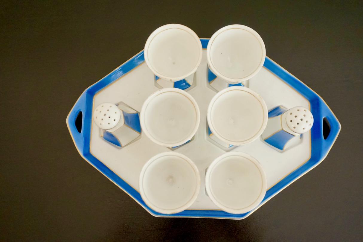 Painted Vintage Cubist Egg Cups, Salt and Pepper Shaker from Bauer and Pfeiffer Wurttemb