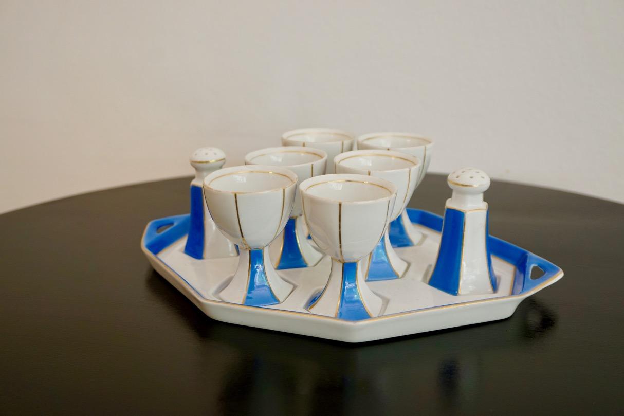 Vintage Cubist Egg Cups, Salt and Pepper Shaker from Bauer and Pfeiffer Wurttemb In Good Condition In  Budapest, HU