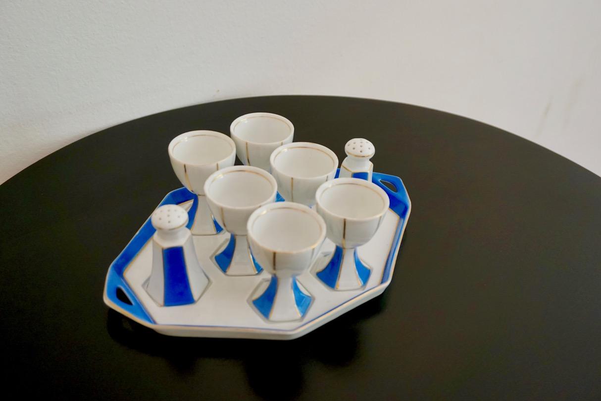 Early 20th Century Vintage Cubist Egg Cups, Salt and Pepper Shaker from Bauer and Pfeiffer Wurttemb