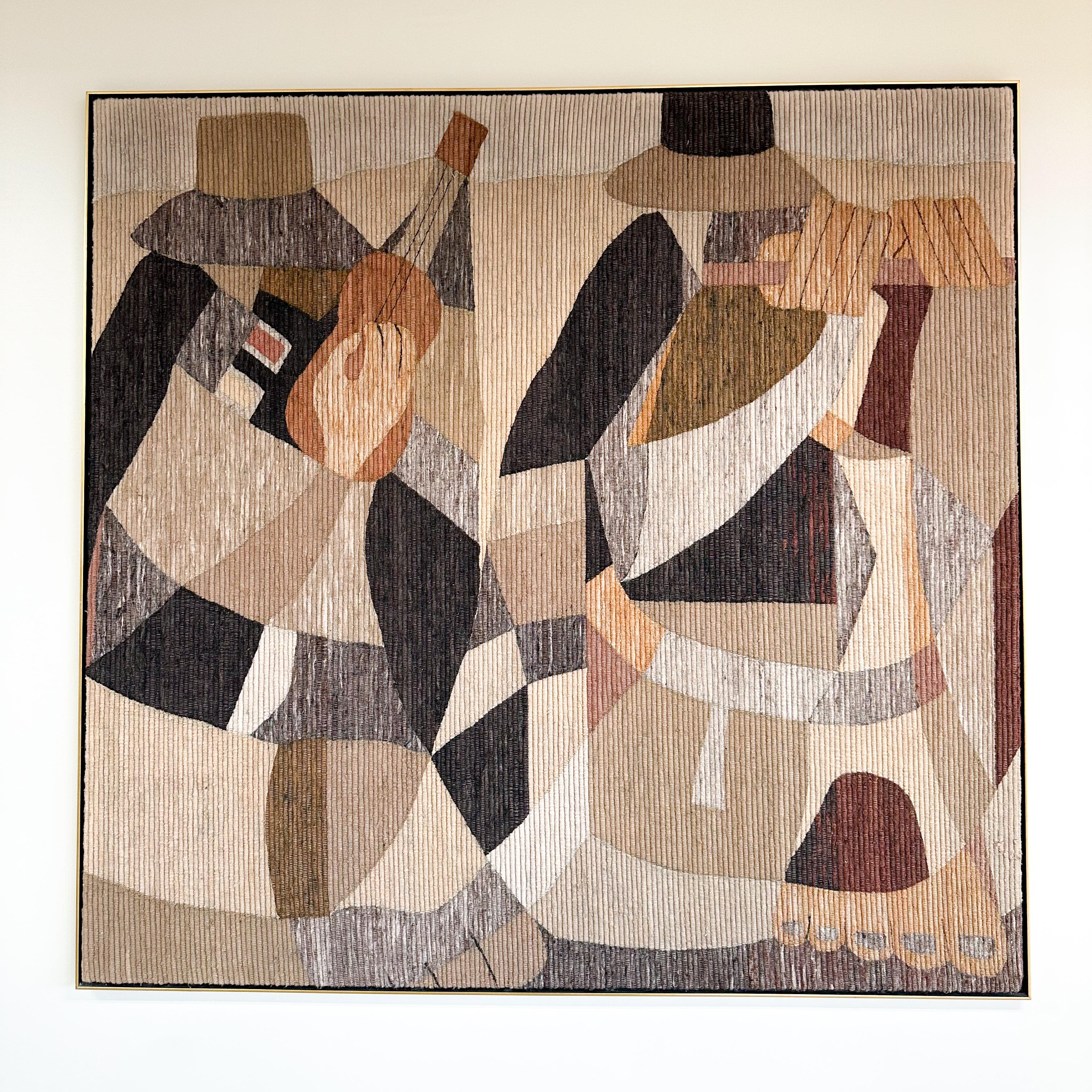 Vintage Cubist Musician Wool Woven Tapestry

This extra-large vintage Cubist musician tapestry is a stunning piece handcrafted with Peruvian wool. It's a unique creation influenced by the style of V. Yuri, though it lacks a signature. This
