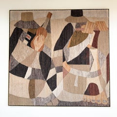 Vintage Cubist Musician Wool Woven Tapestry