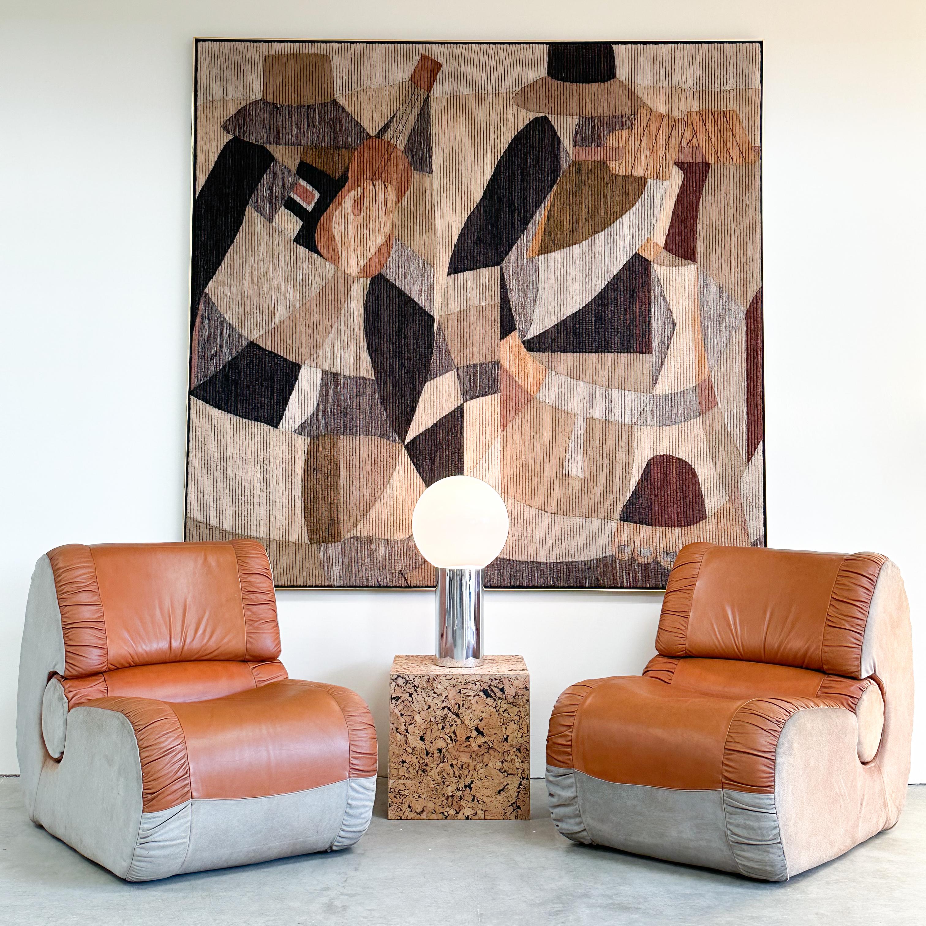 Brutalist Vintage Cubist Musician Wool Woven Tapestry
