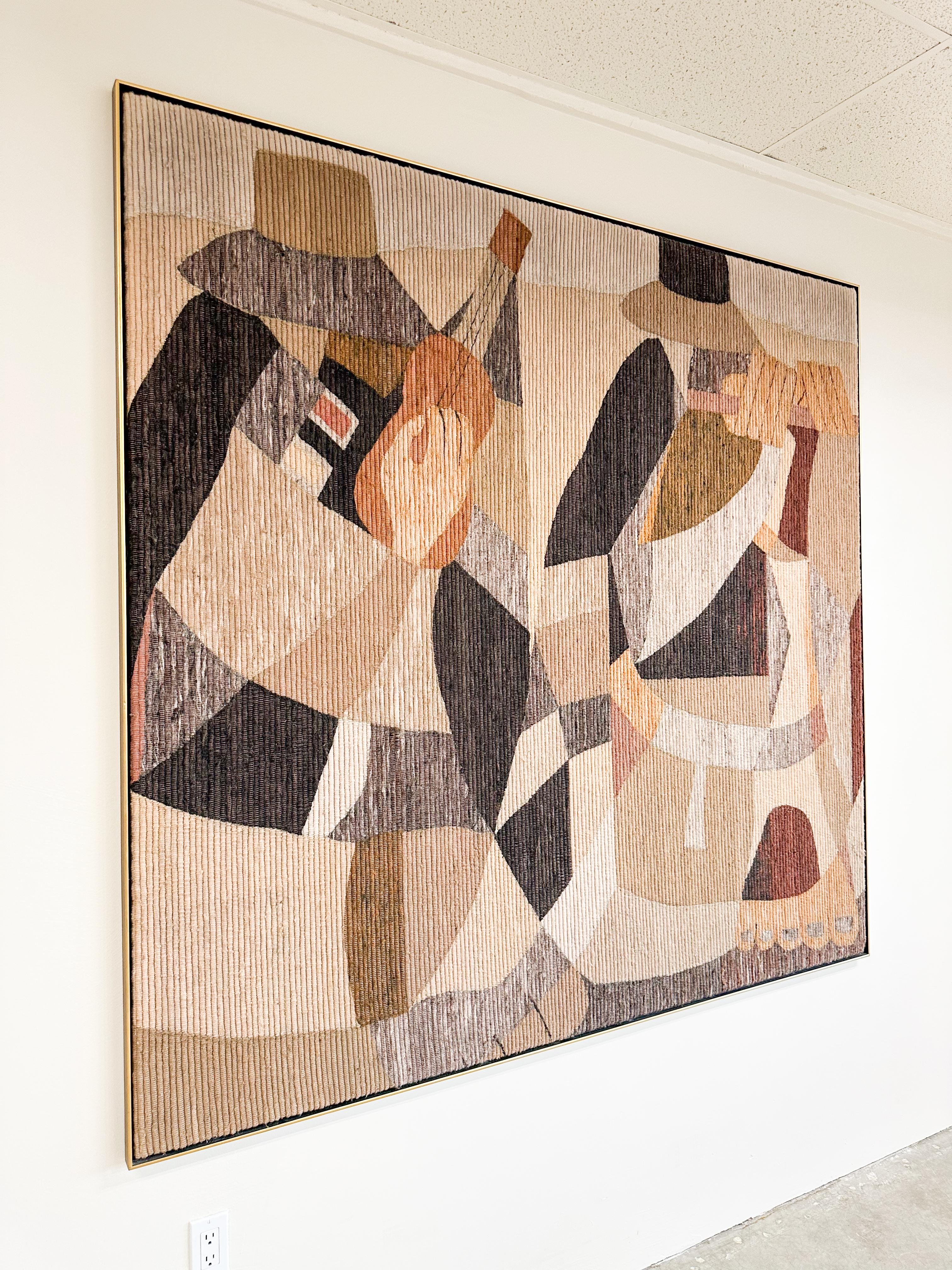 Unknown Vintage Cubist Musician Wool Woven Tapestry