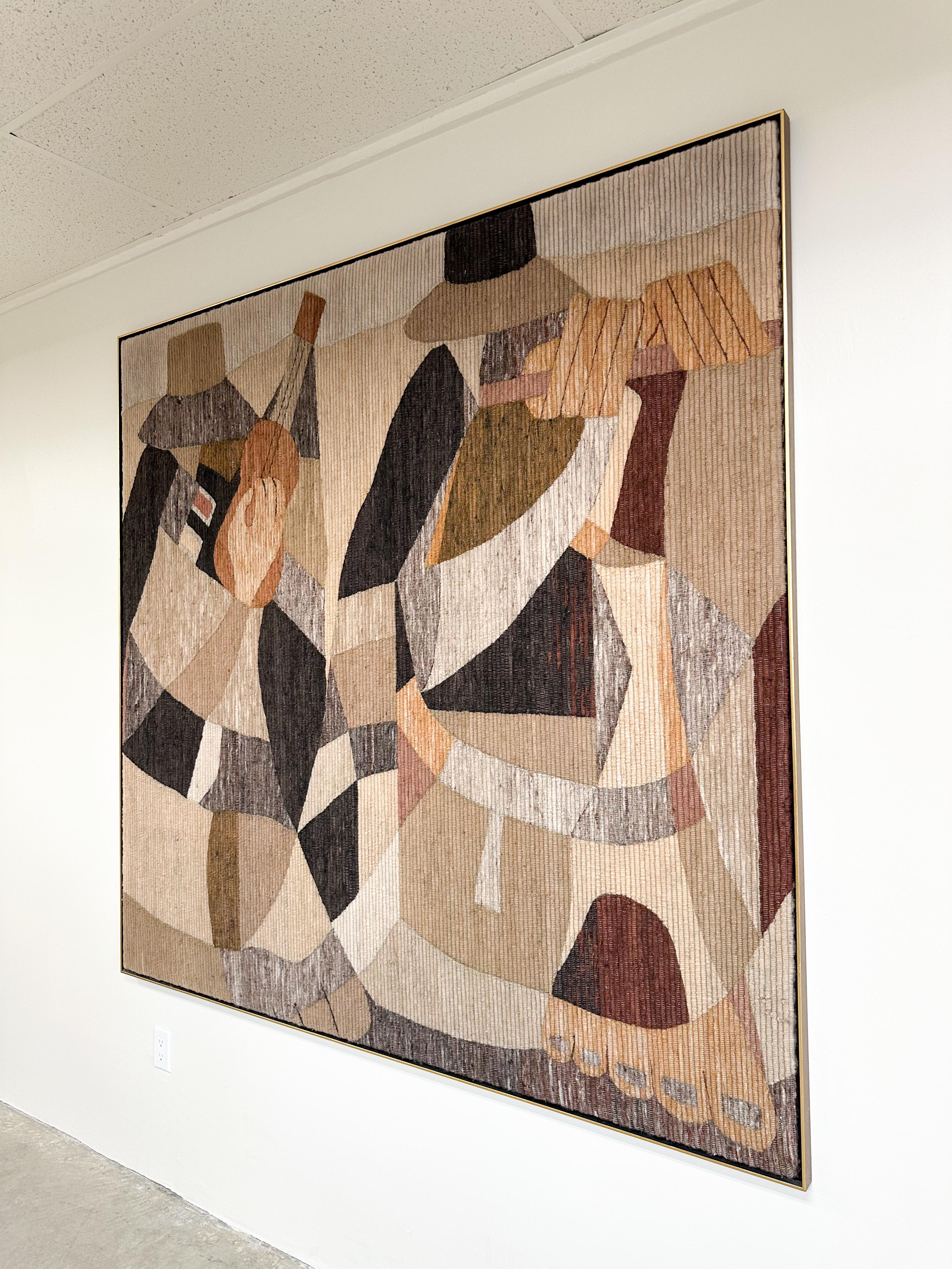 Mid-20th Century Vintage Cubist Musician Wool Woven Tapestry
