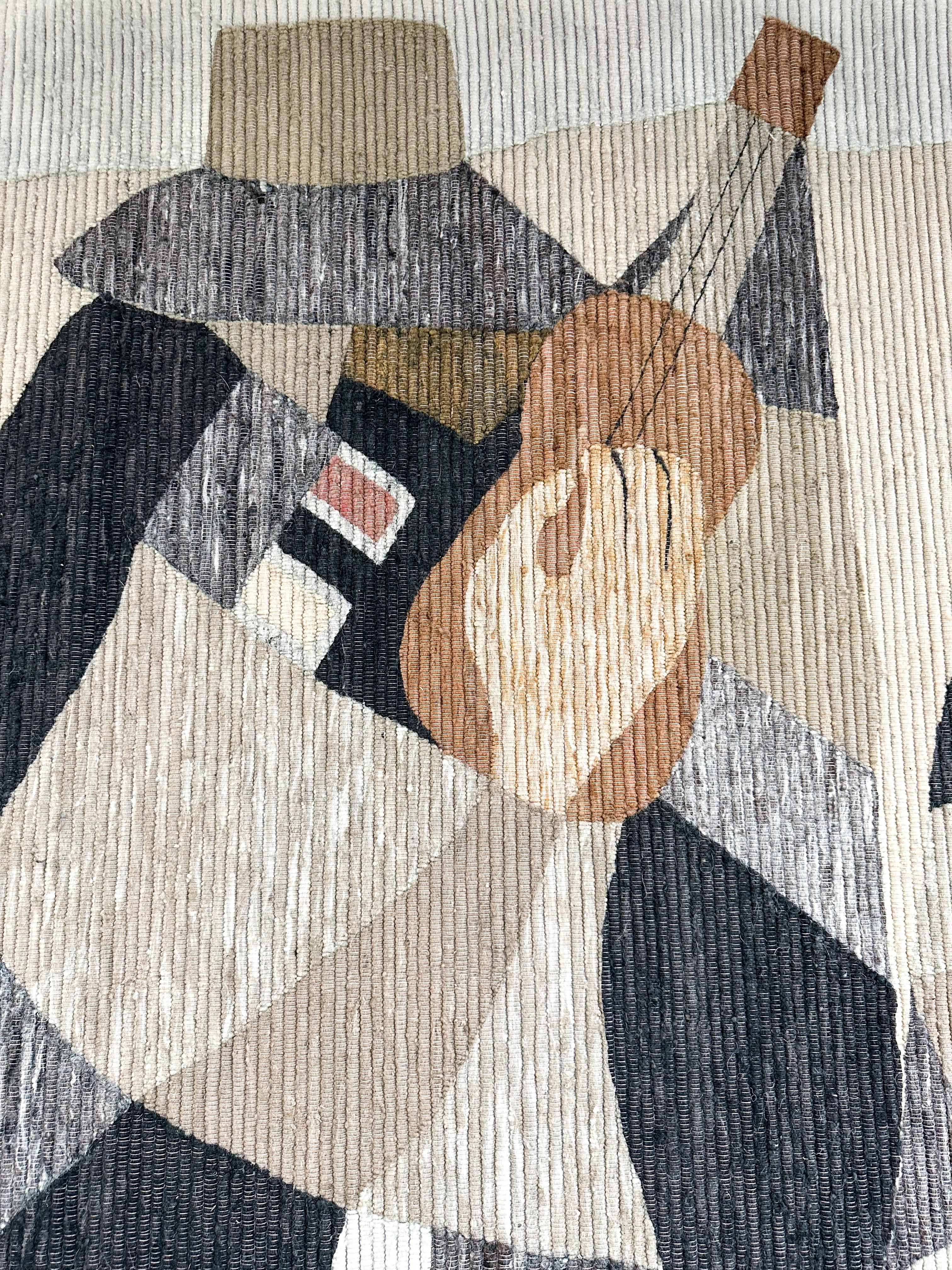 Vintage Cubist Musician Wool Woven Tapestry 2