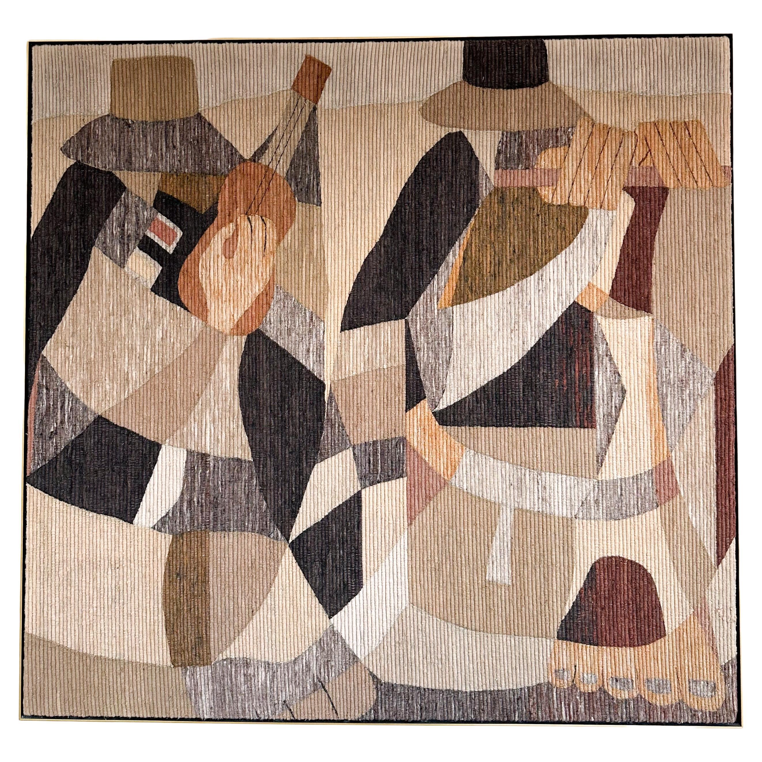 Vintage Cubist Musician Wool Woven Tapestry