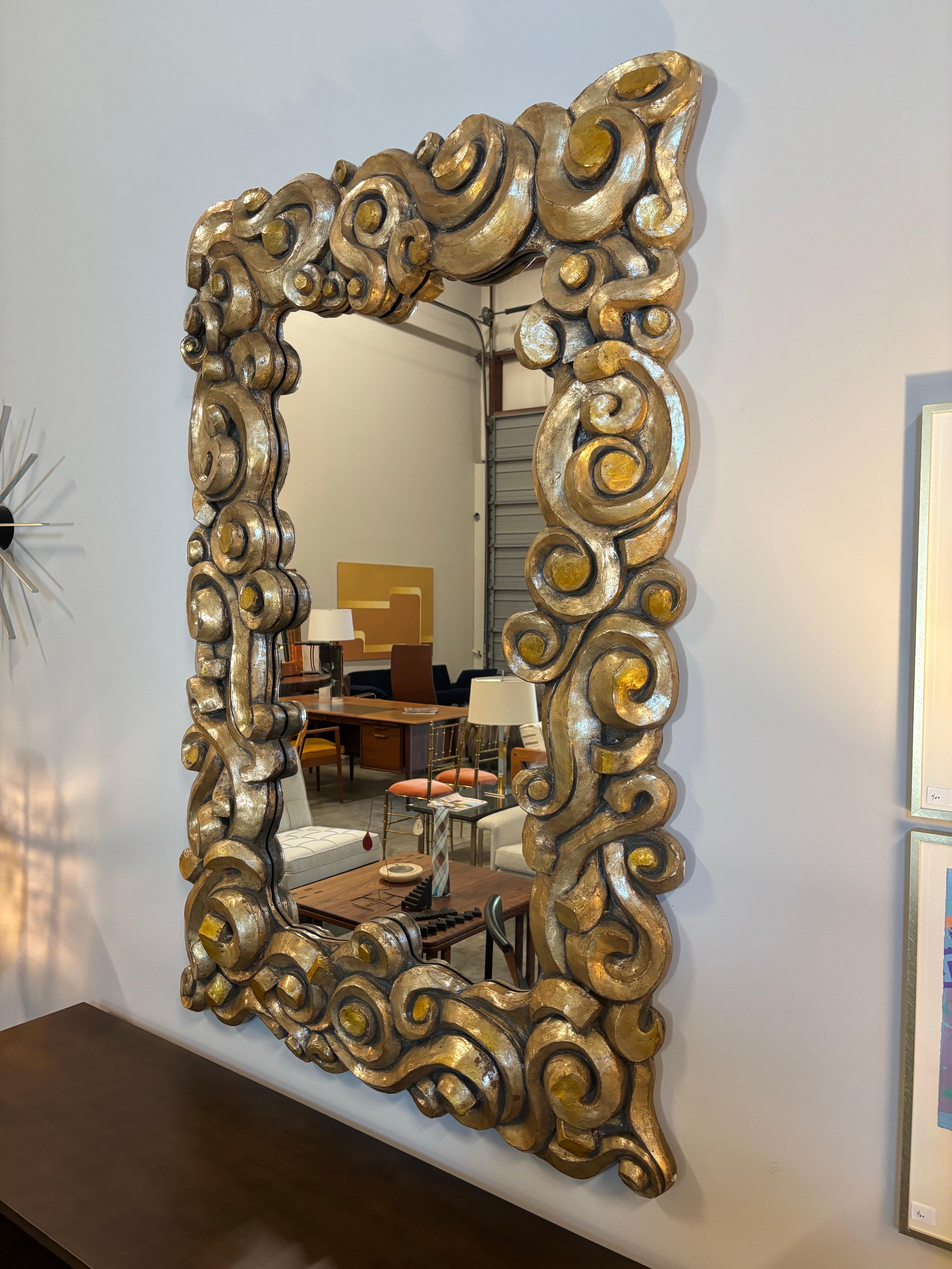 Hollywood Regency Vintage Cubist Scroll Mirror, 60