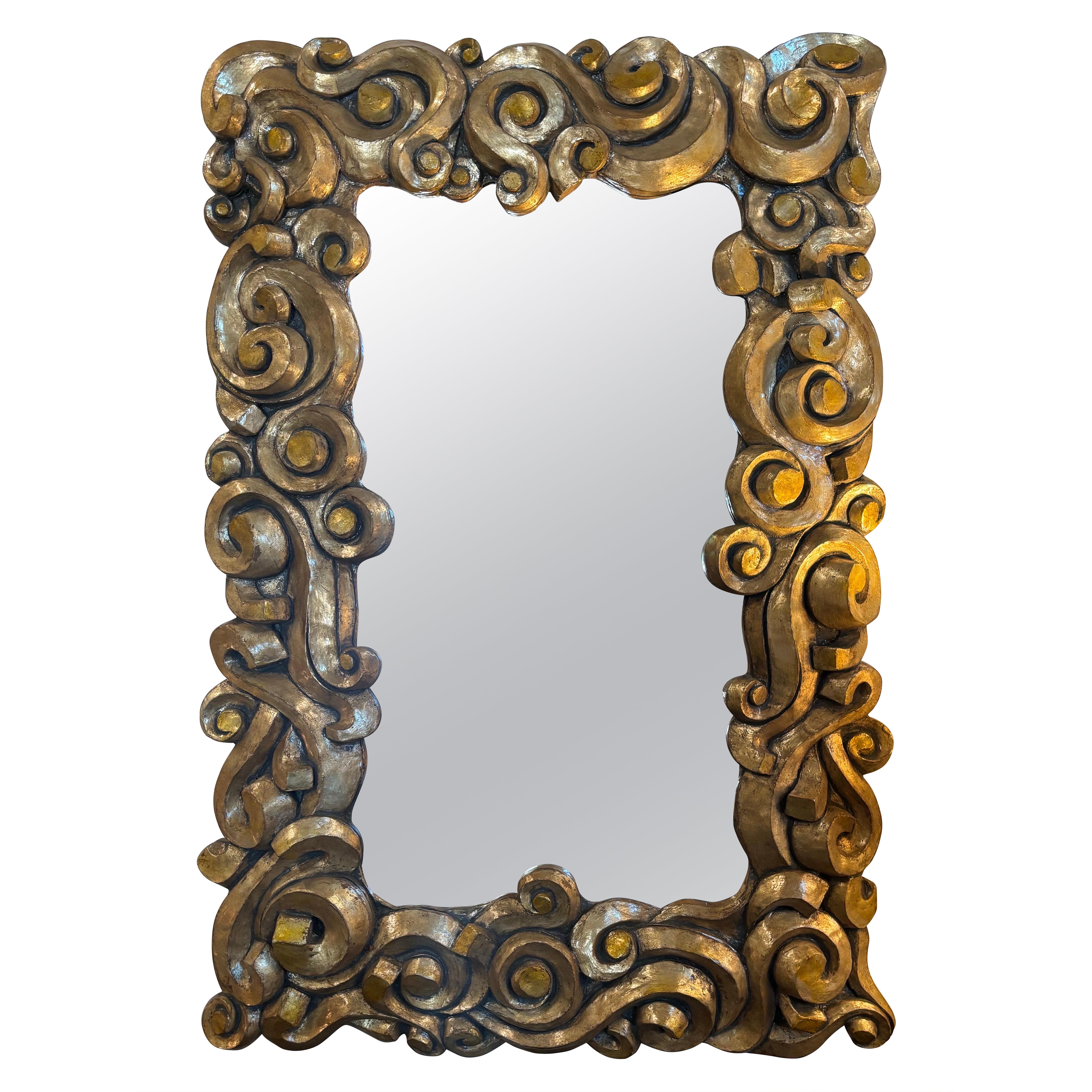 Vintage Cubist Scroll Mirror, 60" by 40" (miroir cubiste à volutes) en vente