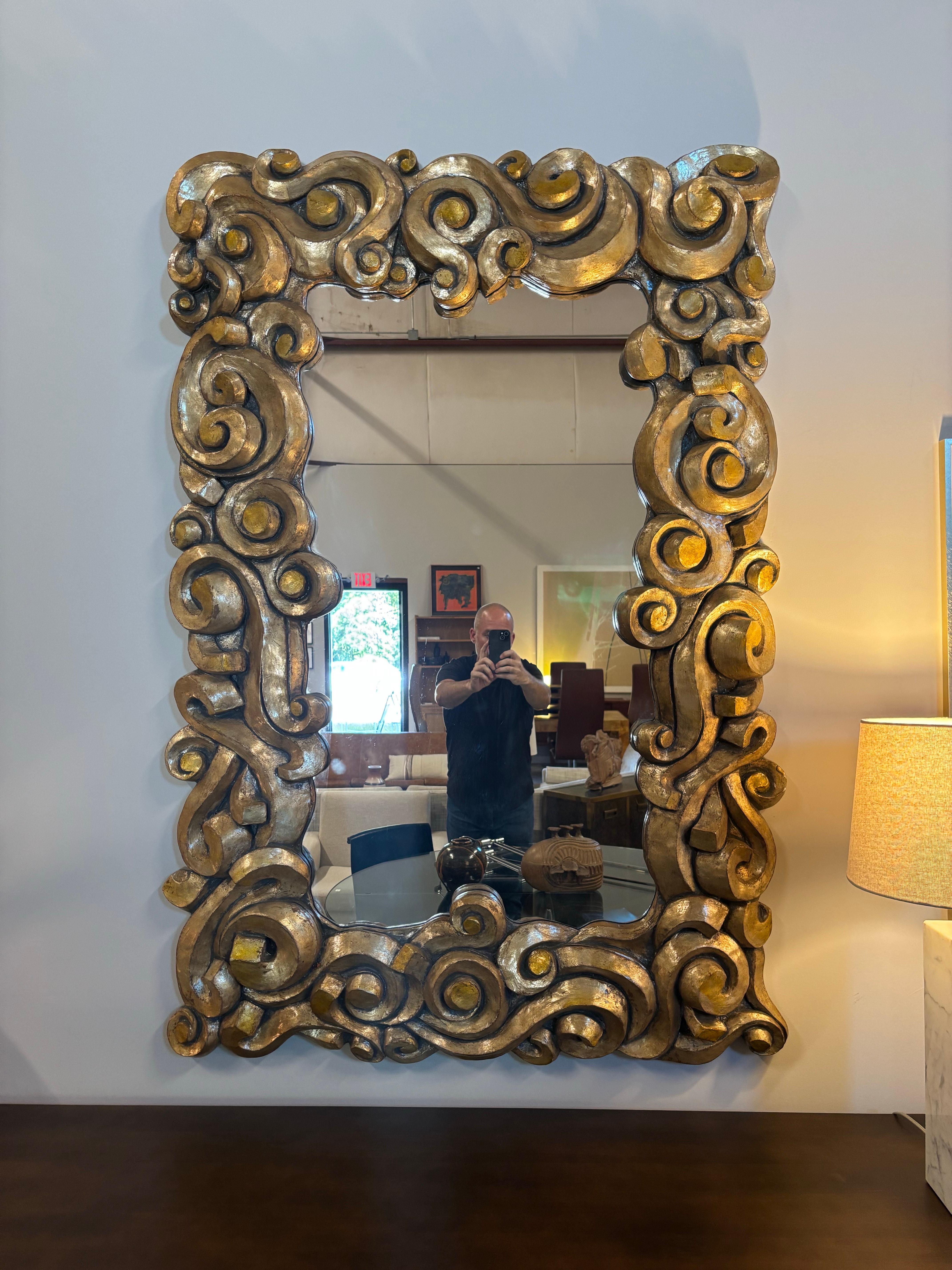 Vintage Cubist Scroll Mirror, 60" by 40" (miroir cubiste à volutes)