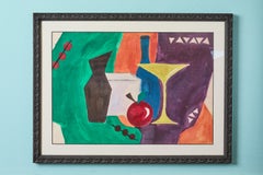 Vintage Cubist-Style Gouache on Paper in the Style of Braque.