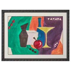 Vintage Cubist-Style Gouache on Paper in the Style of Braque.