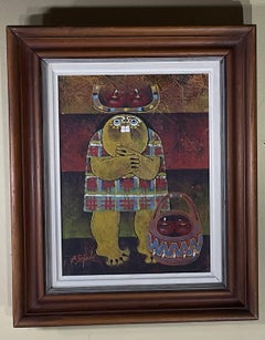 Pittura a olio su tela in stile cubista vintage