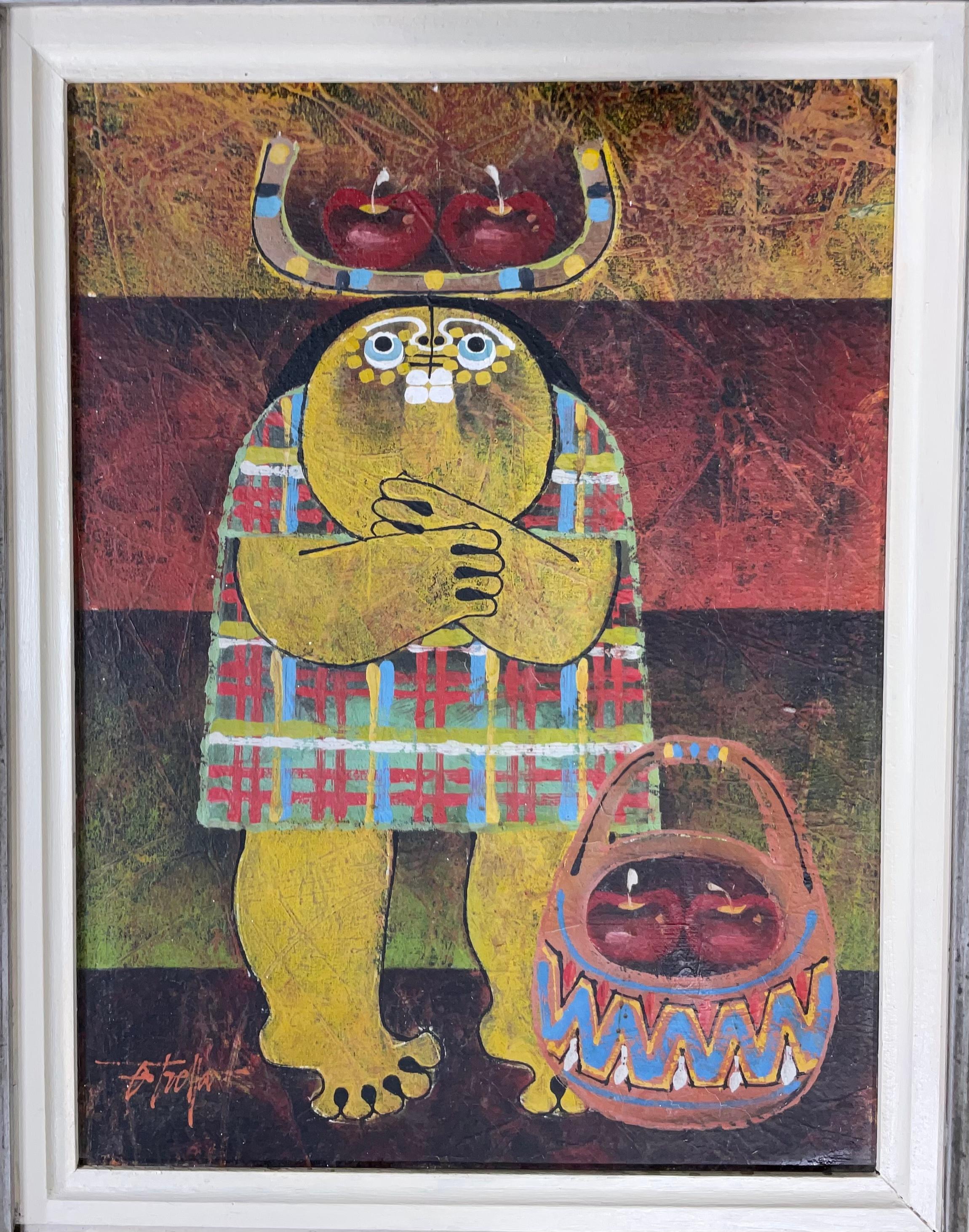 Vintage-Ölgemälde im kubistischen Stil auf Leinwand  (Unbekannt) im Angebot