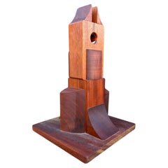 Vintage cubist wood signed sculpture by Dr. Graham, circa 2004