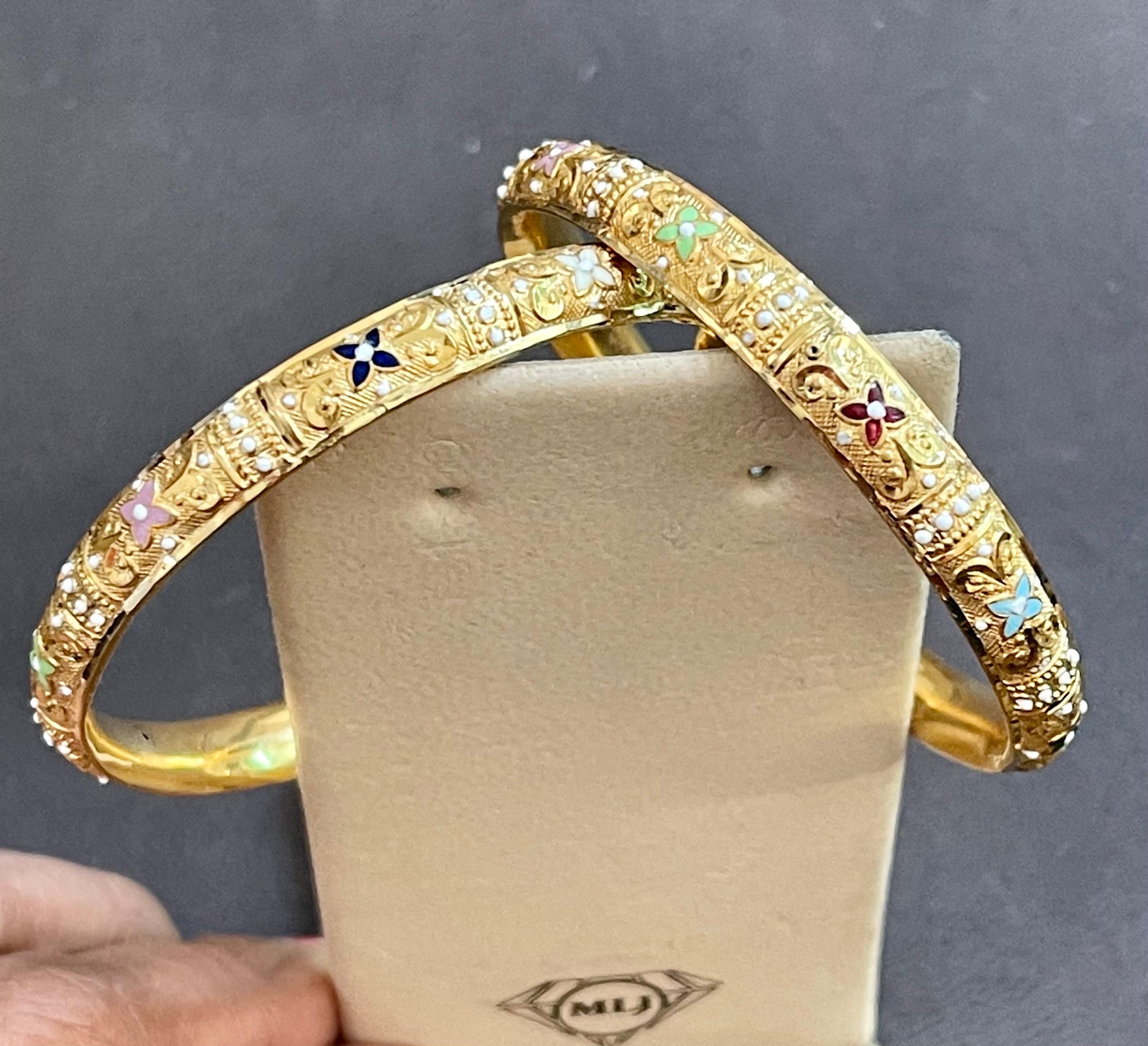  Bracelet jonc d'éternité vintage en or jaune 22 carats 35 grammes, ensemble de 2 bracelets Pour femmes 