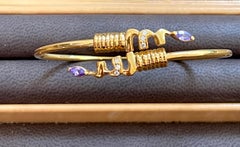 Vintage Cuff Bangle Bracelet 20 Karat Yellow Gold Diamond Amethyst 8.10 Gram