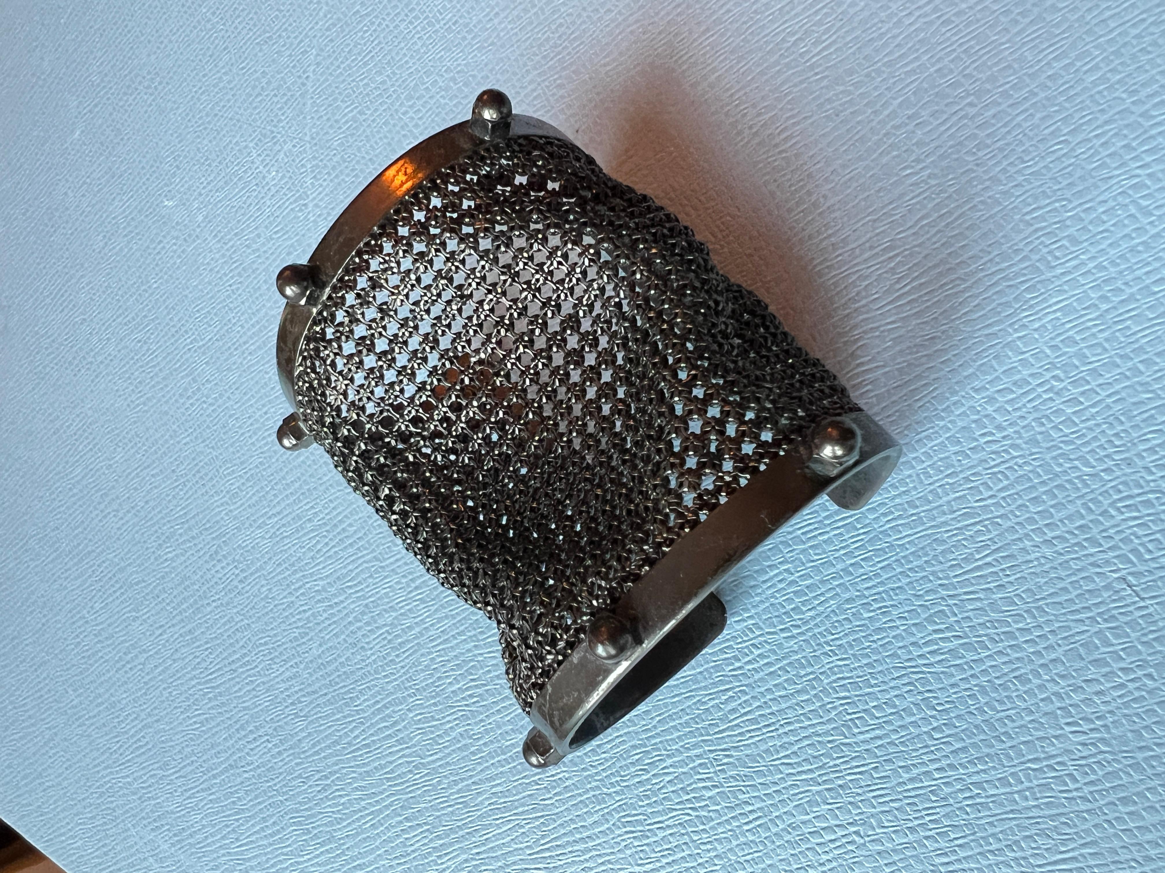 Cuff Bracelet Mesh Gun Metal Rhodium Statement Piece For Sale 7