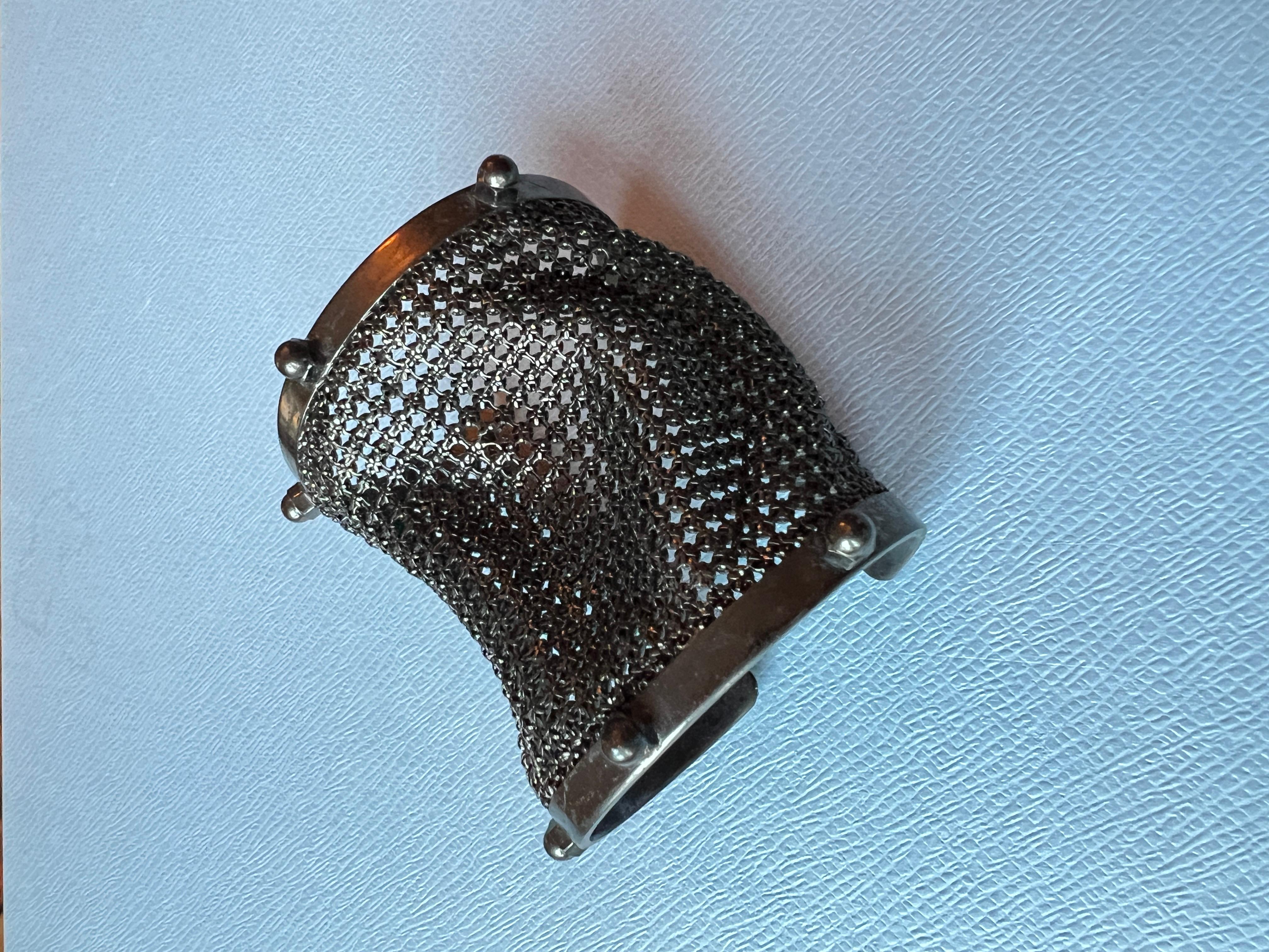 Cuff Bracelet with Mesh and Studs in Gunmetal Rhodium Plating, 3