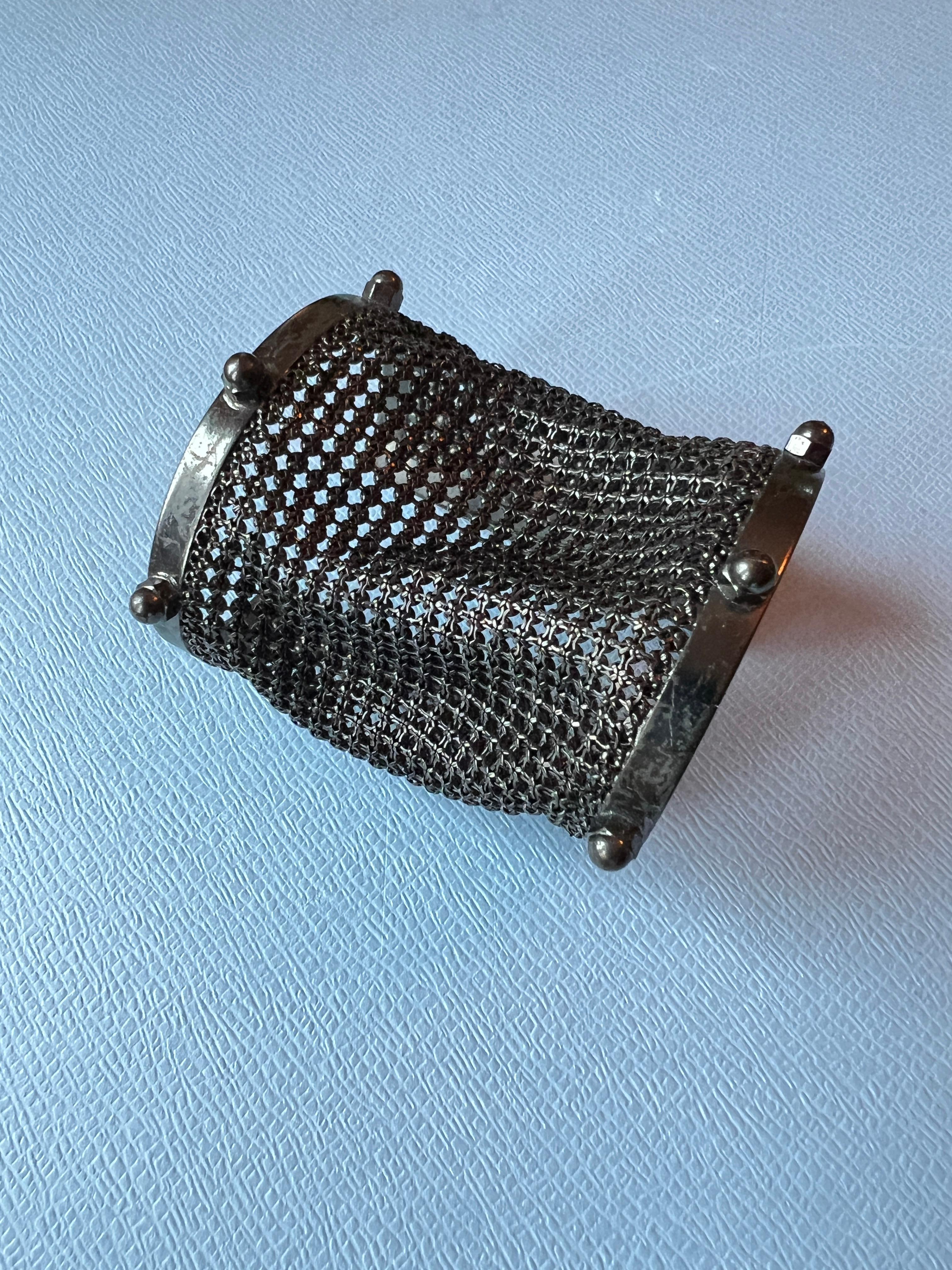Cuff Bracelet Mesh Gun Metal Rhodium Statement Piece In New Condition For Sale In Los Angeles, CA