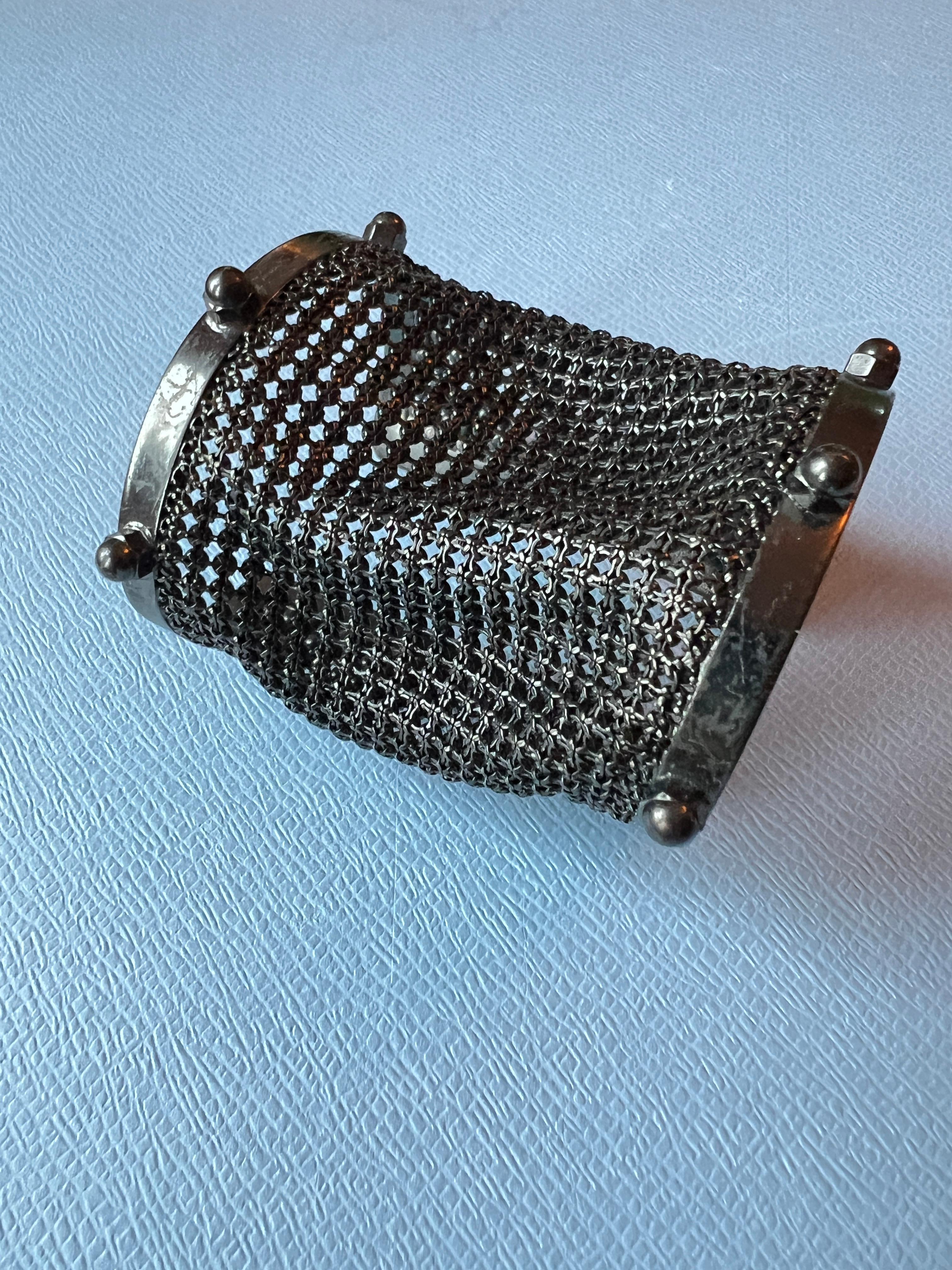 Women's or Men's Cuff Bracelet Mesh Gun Metal Rhodium Statement Piece For Sale