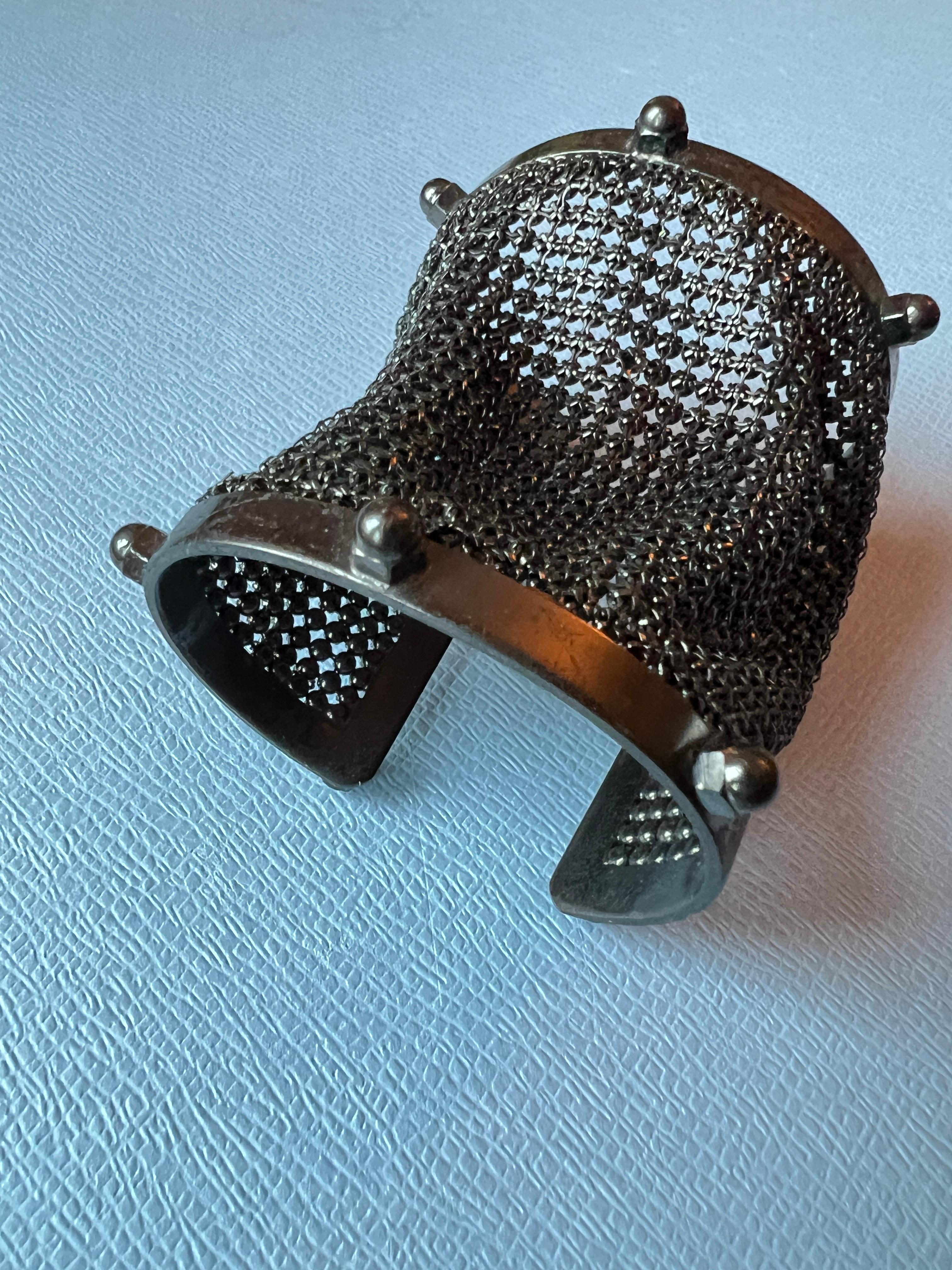 Cuff Bracelet Mesh Gun Metal Rhodium Statement Piece For Sale 1