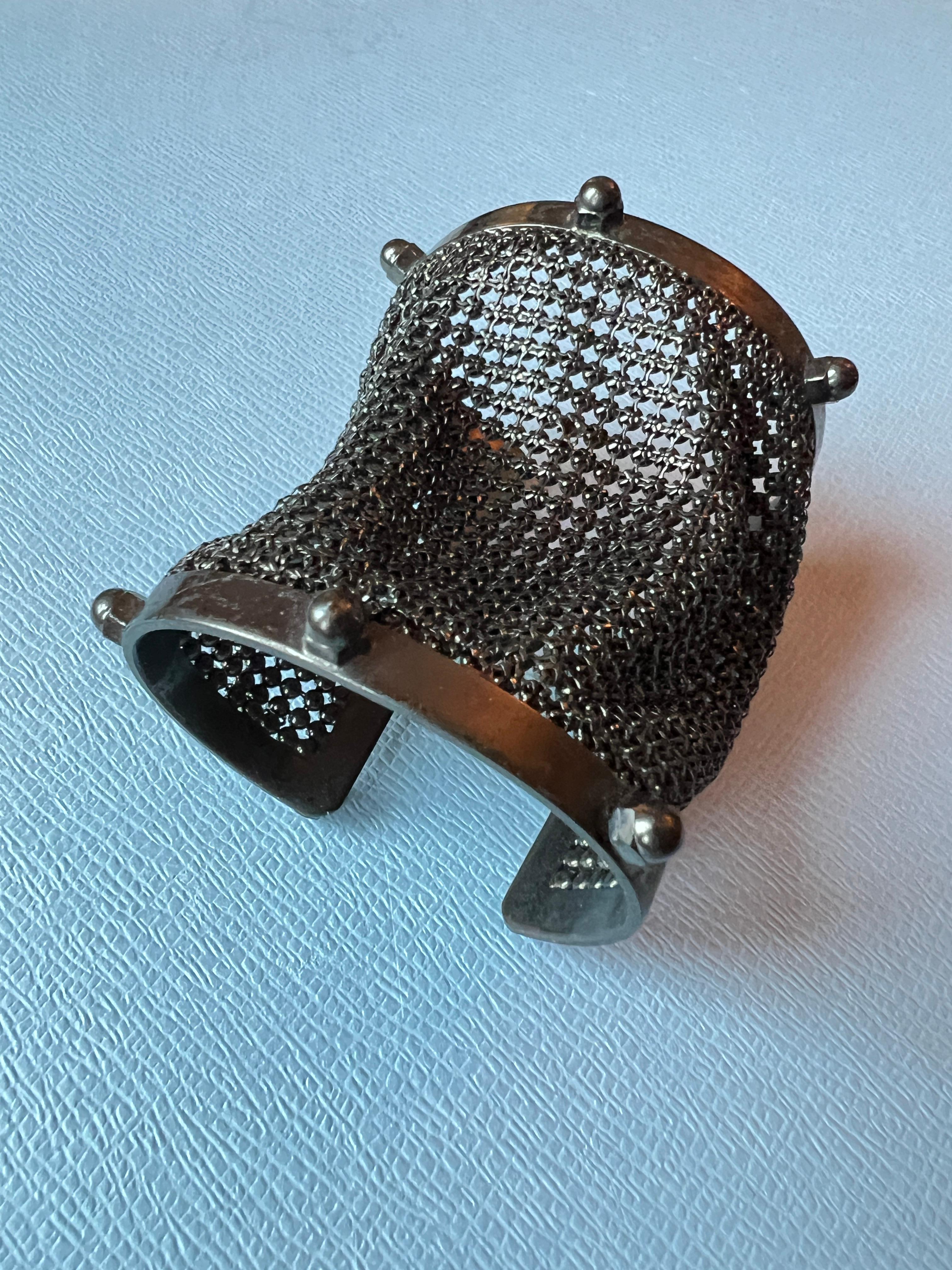 Cuff Bracelet Mesh Gun Metal Rhodium Statement Piece For Sale 2