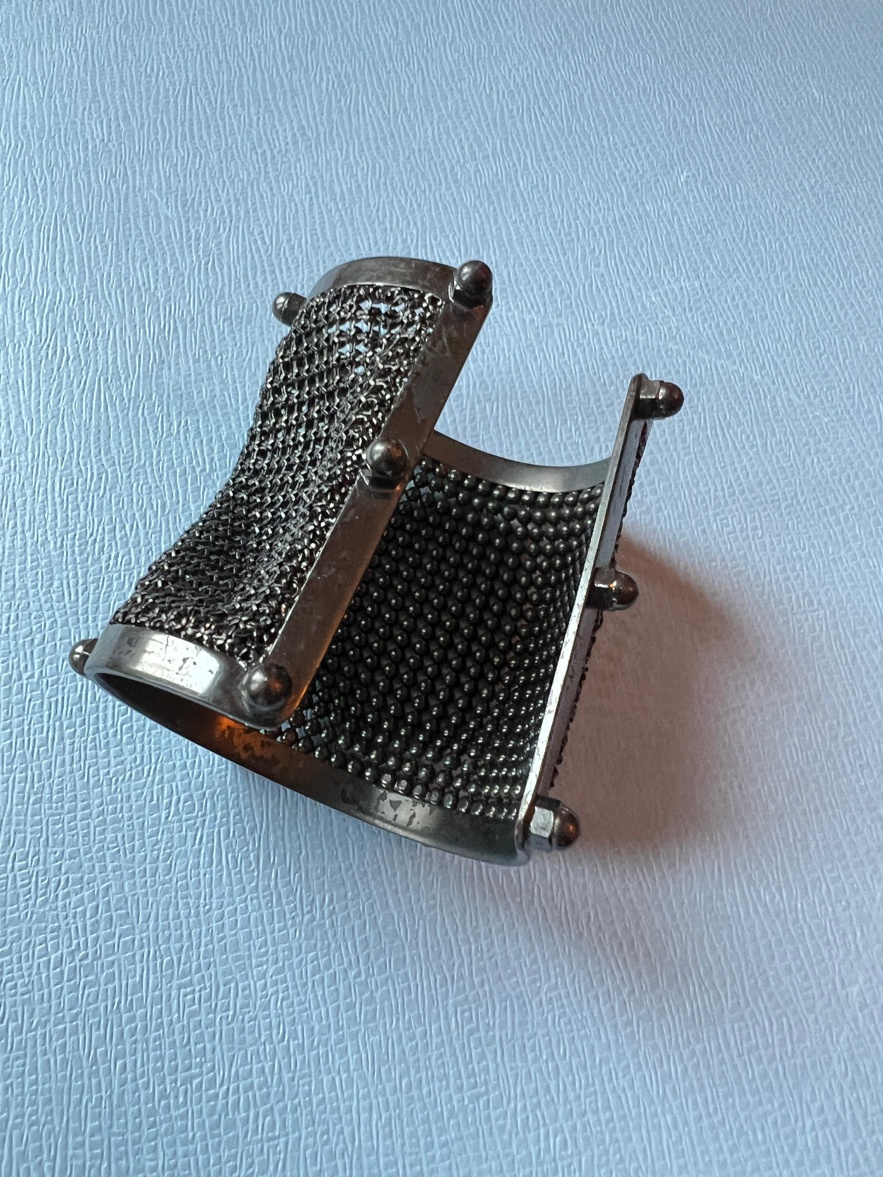 Cuff Bracelet Mesh Gun Metal Rhodium Statement Piece For Sale 4