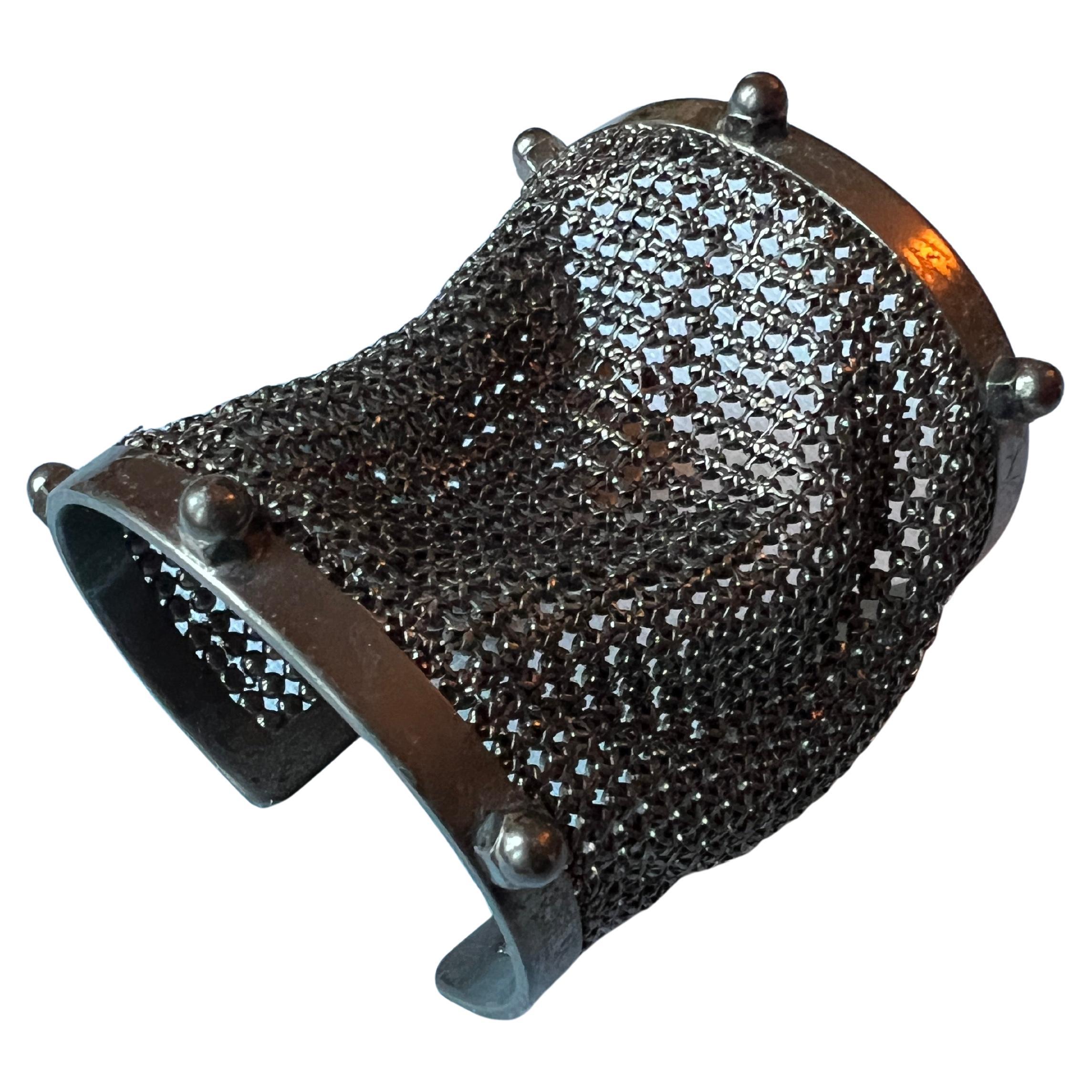 Cuff Bracelet Mesh Gun Metal Rhodium Statement Piece For Sale