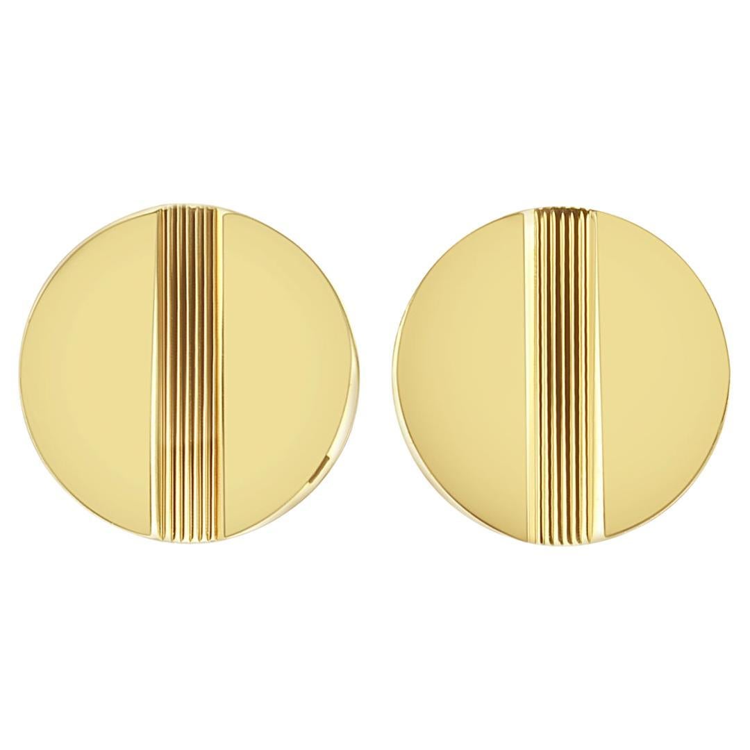 Vintage Cuff Links with Diagonal Line Design 14k Yellow Gold
