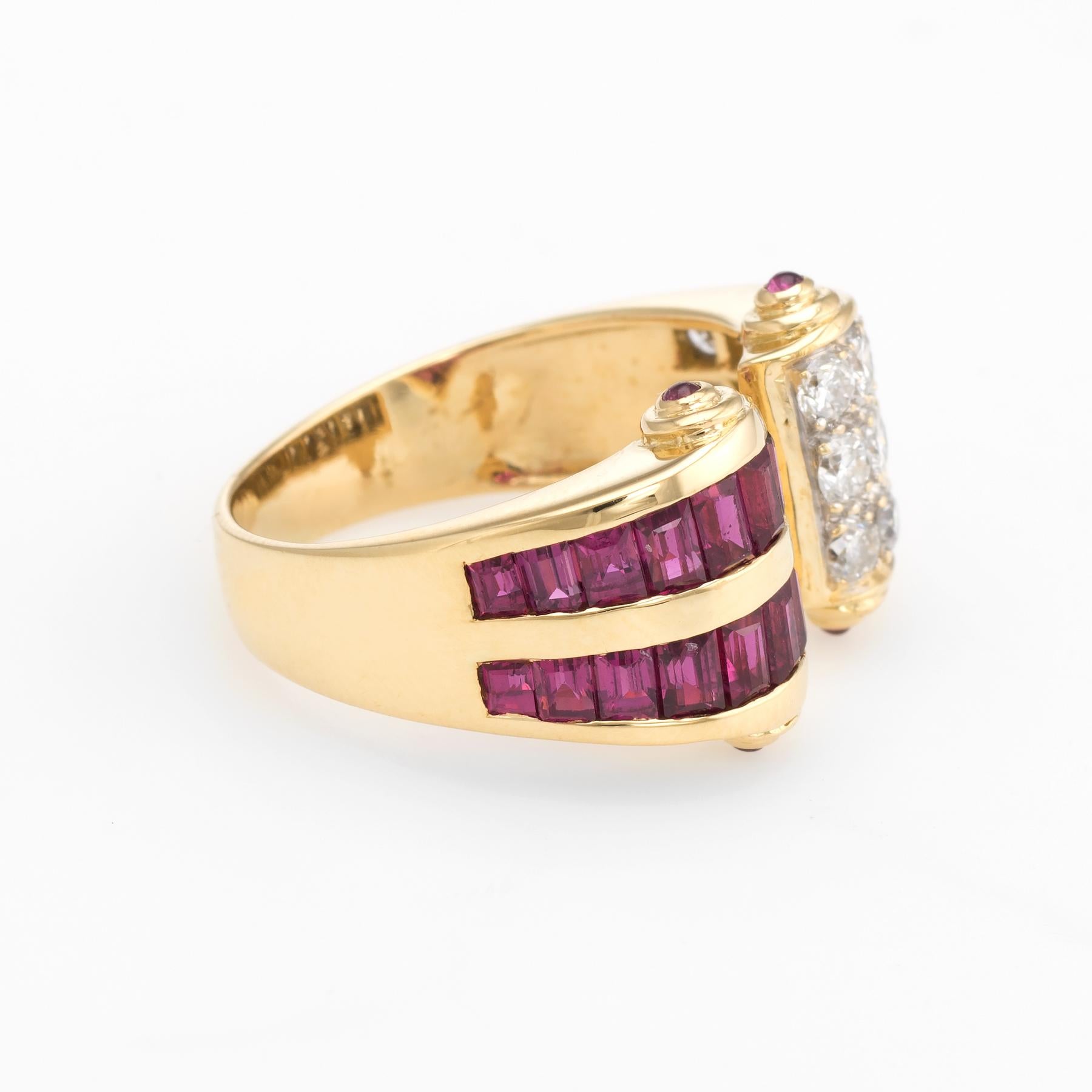 Vintage Cuff Ring Diamond Ruby 18 Karat Yellow Gold Estate Fine Jewelry Open In Excellent Condition In Torrance, CA