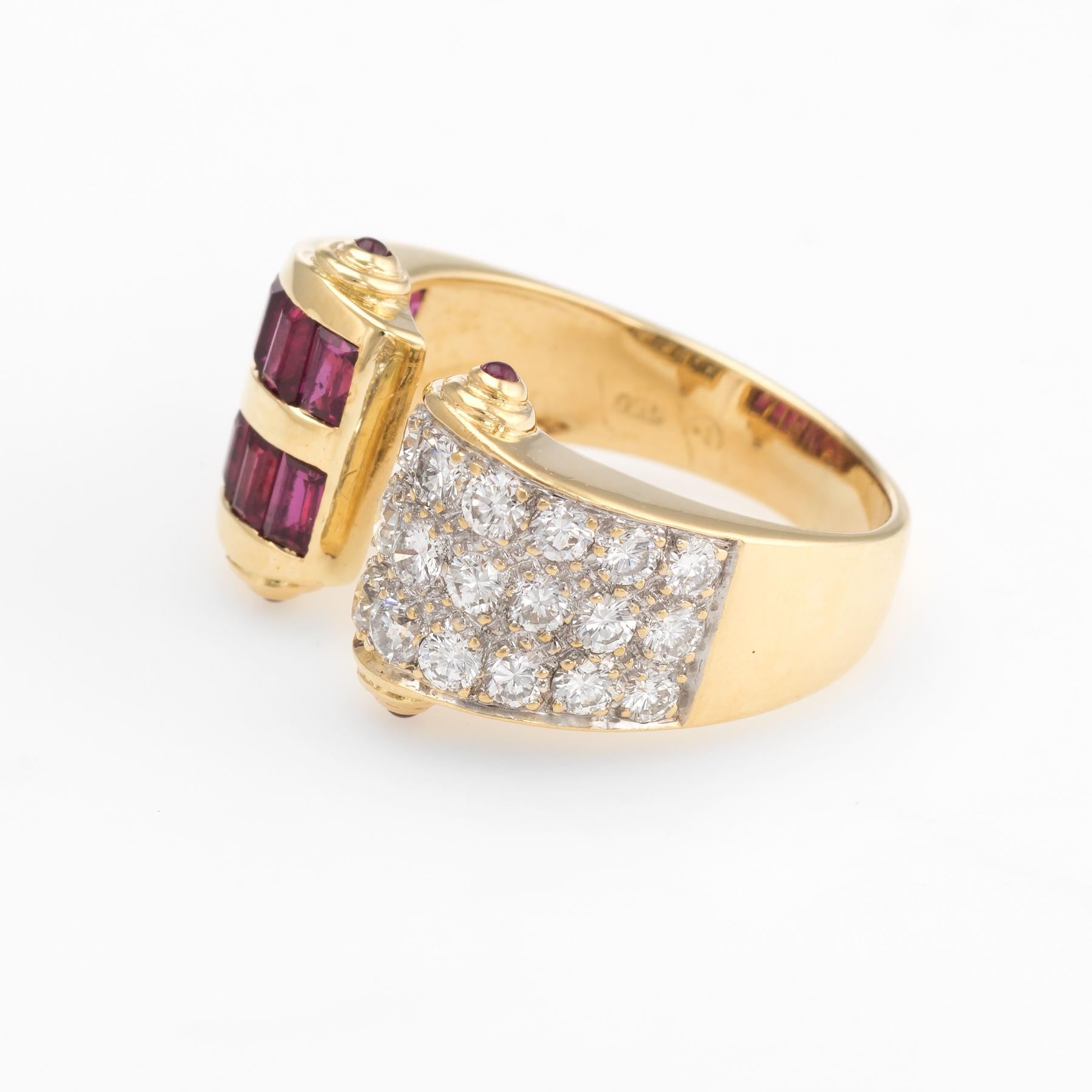 Women's Vintage Cuff Ring Diamond Ruby 18 Karat Yellow Gold Estate Fine Jewelry Open