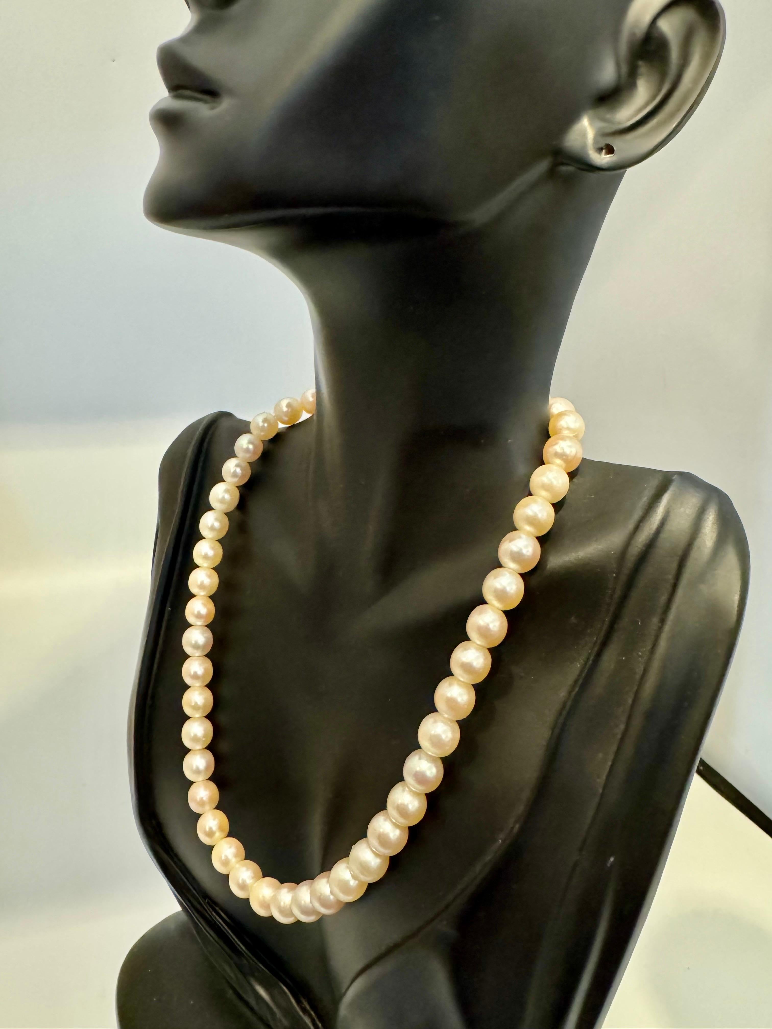 Round Cut Vintage Cultured Akoya Pearl  Necklace Length 14